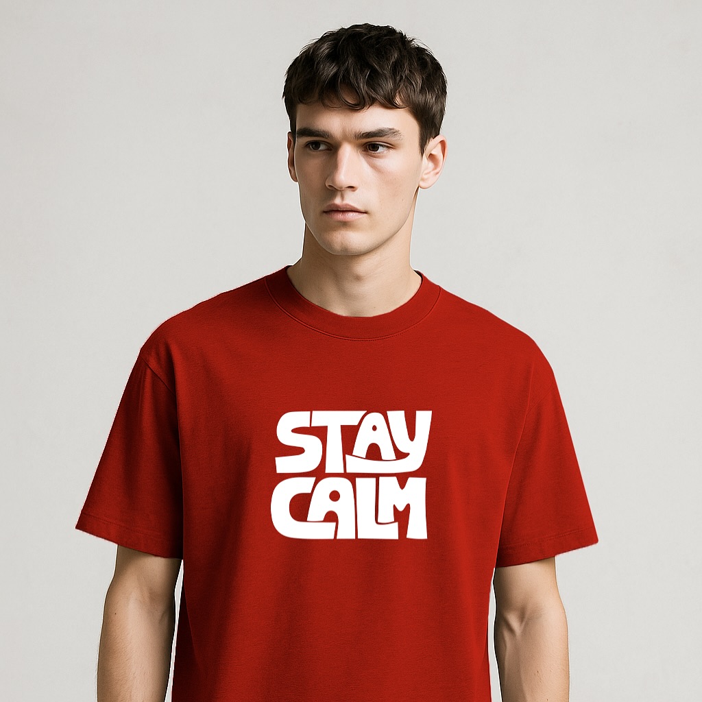 Stay Calm Oversize Red T-Shirt By Videh .
Check Website For More.
