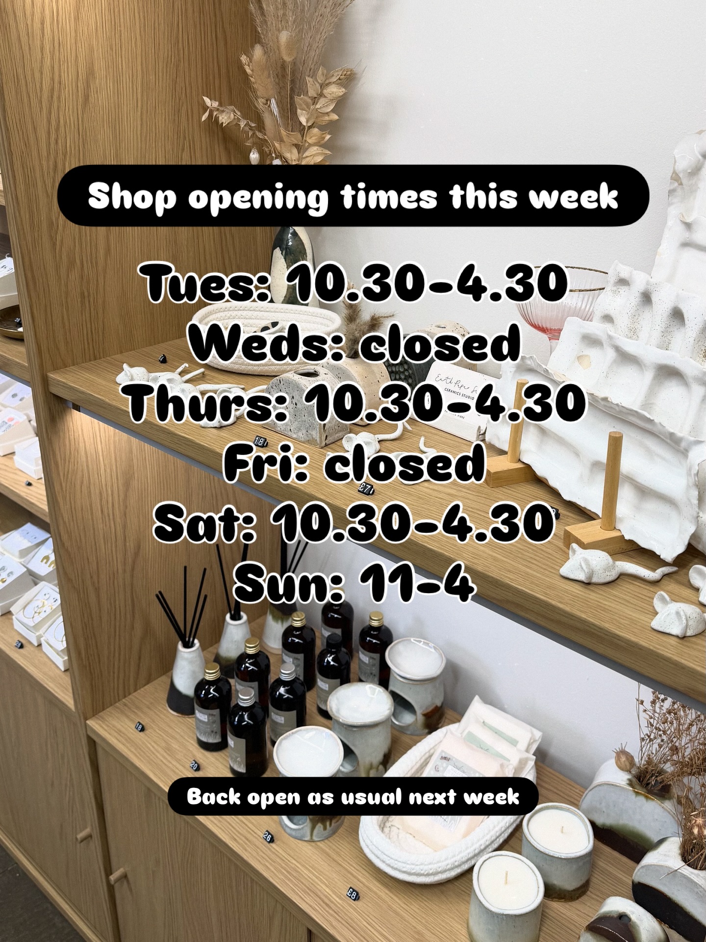 Opening times this week ✨
Apologies for any inconvenience - I’m setting up for my first Christmas market of the season at Staunton Harold!