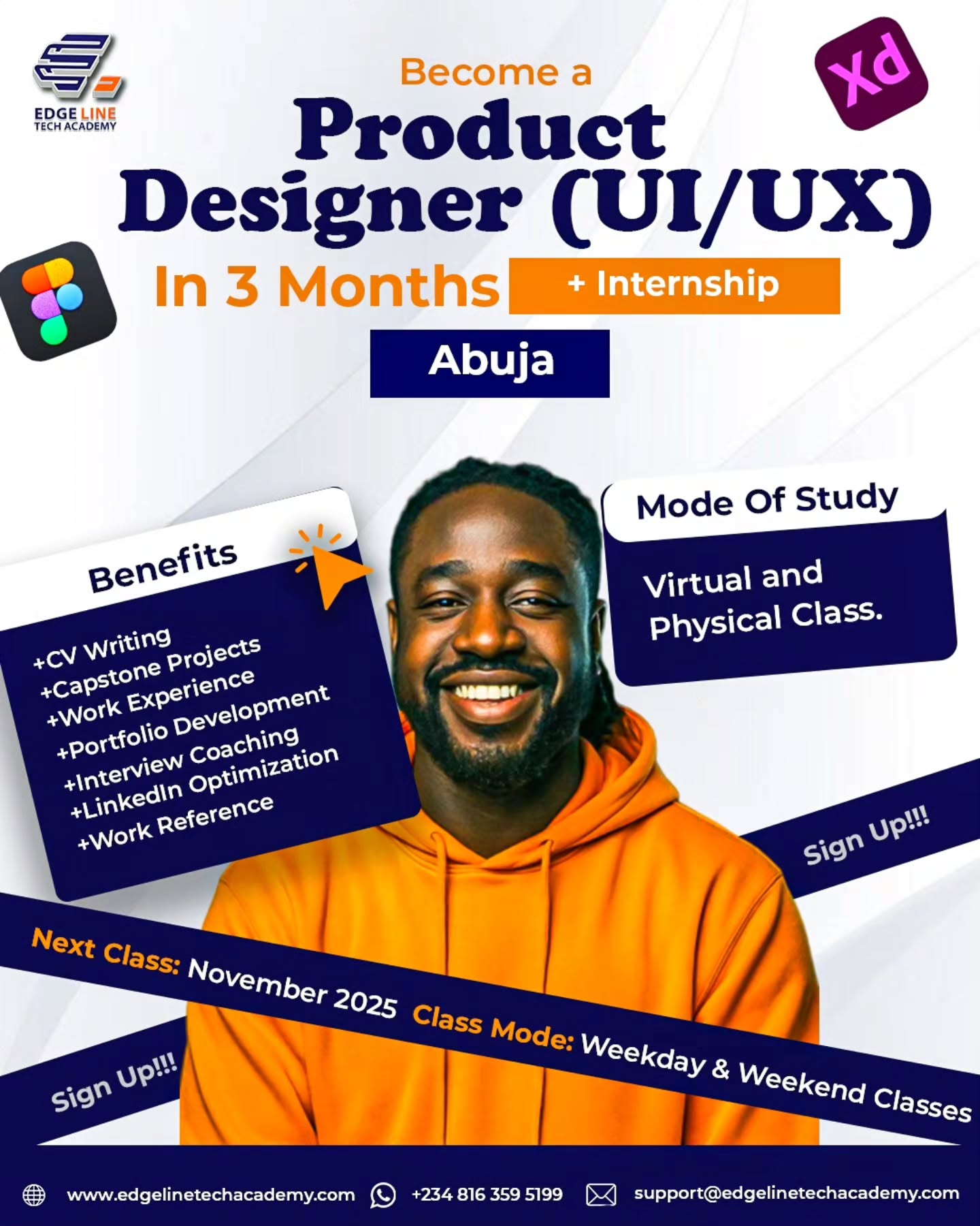 Become a UI/UX Designer in 3 Months in Abuja!!
UI/UX DESIGNERS ARE IN HIGH DEMAND GLOBALLY!
And your seat in tech? It’s waiting.
The world is going digital — don’t be left behind.
While others are learning the skills that open global doors… are you still waiting for "the right time?"
In our 100% practical UI/UX Training, you’ll:
- Learn by designing real-world projects
- Get mentorship and internship support
- Become job-ready — even with ZERO experience
This is your chance to break into tech and earn in $$$ — no coding or experience needed.
We’ve helped several beginners launch global careers. You’re next.
📌 Next class starts November 2025.
Slots are limited. Secure Your Spot Ahead!
Call any of our Course Advisory Managers Now.
#EdgeLineTechAcademy #UIUXTraining #TechCareers #ProductDesign #RemoteJobs #TechNigeria #LearnDesign #FromBeginnerToPro #DesignTheFuture #GlobalSkills