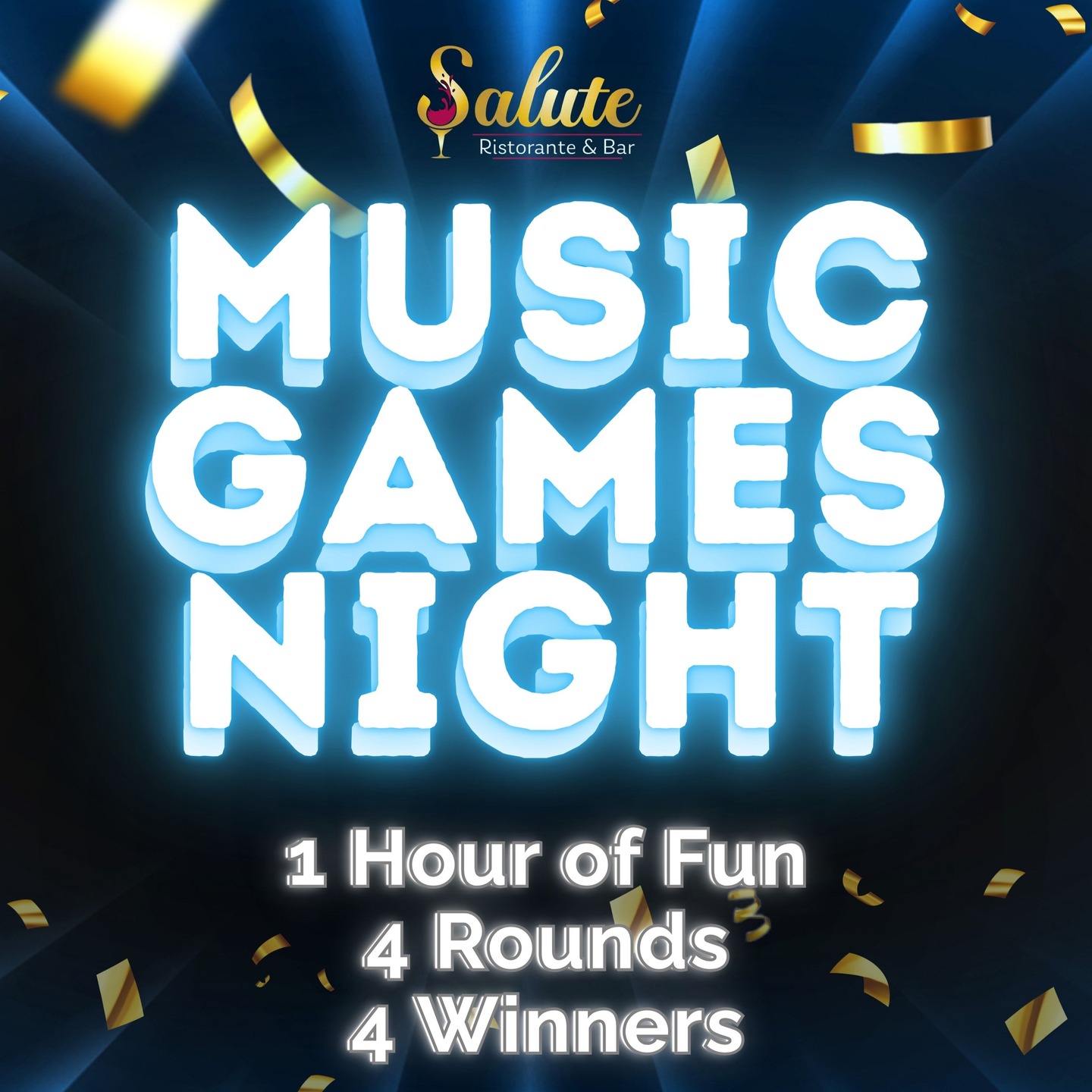 "Disco, dance, dominate!" - Let's Play.🎧
Music, meals & major wins — all at Salute! 4 Rounds of Rhythm. Surprises in Every Beat! 🎶
📍SALUTE RISTORANTE & BAR
397A South Oyster Bay Road
Plainview, NY 11803
📆 Tuesday, OCTOBER 28th
⏰ 7PM to 8PM!
It's grooves, games & good vibes we'll see you there!
#NaquelGames #1970s #SaluteTheSound #MusicLover #NameThatTune #MusicTrivia #TuesdayTrivia #Italian #Foodie #LongIsland #Salute #Plainview #TuesdayNight #Fun #Trivia #Music #PerfectPlaylist #GoodSounds #RockandRoll #RandB #ClassicRock #Pop #HipHop #Country #Soul #Jazz #Eat #Play #Win #Connect