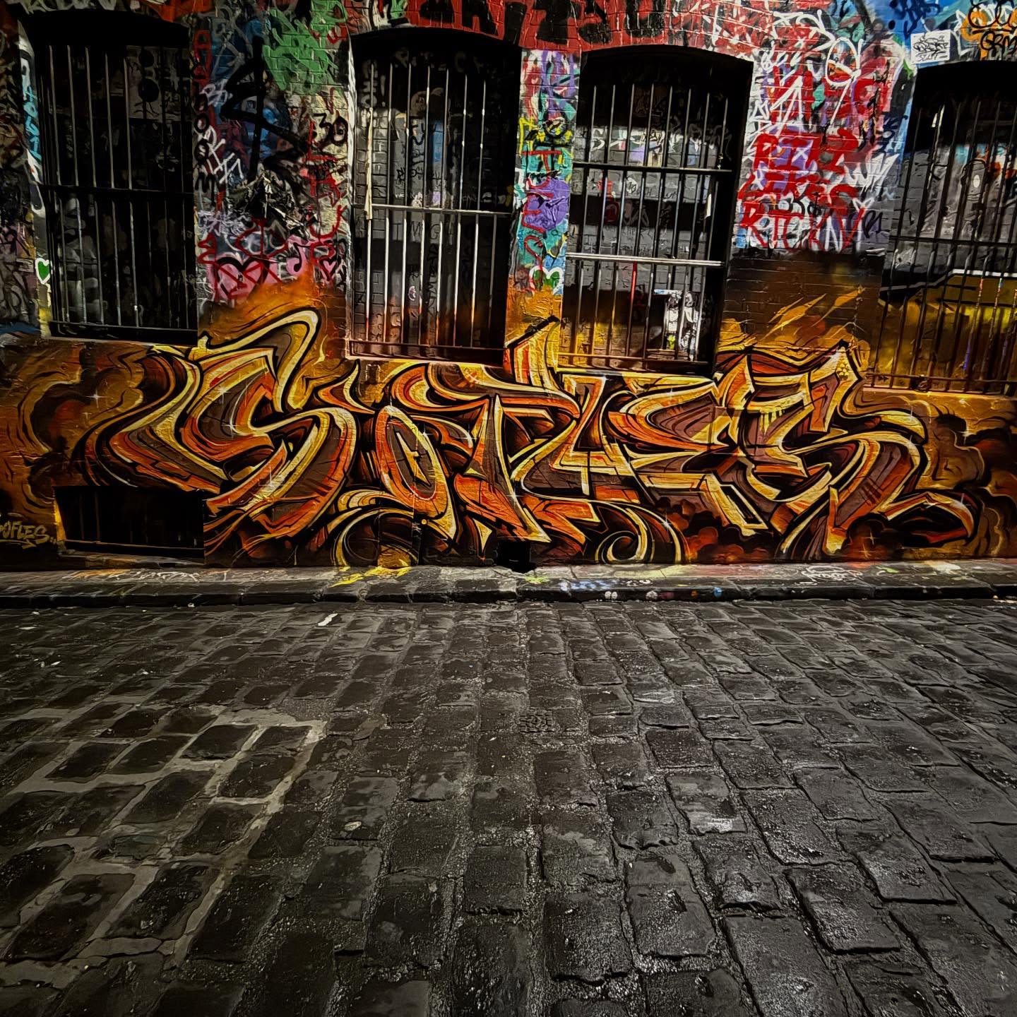 Wet and windy in Melbourne, but the colours pop in our corner. Great to see @sofles adding to the scene. #hosierlanemelbourne