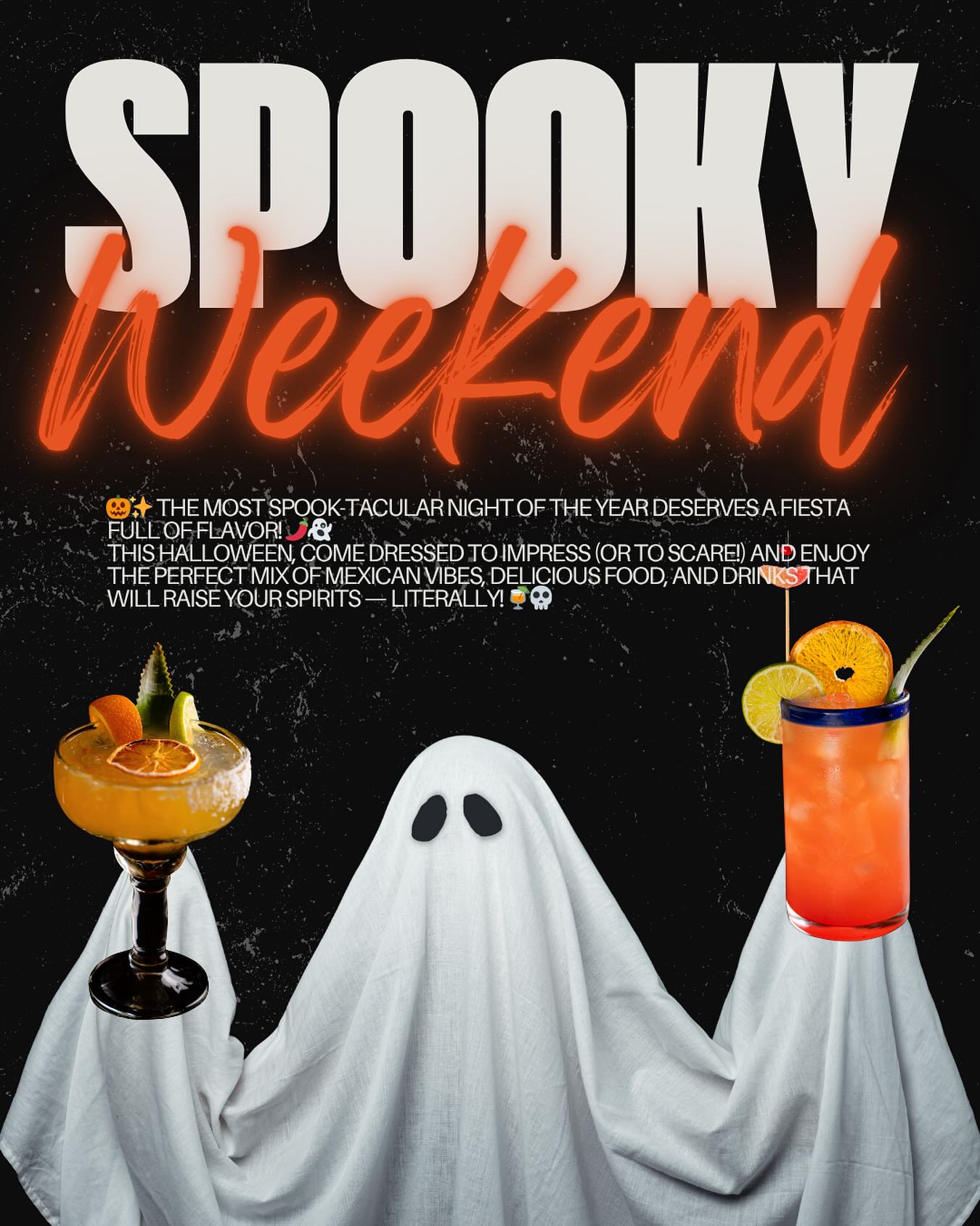 👻 Get ready for a Spooky Weekend at El Meson!
We’re serving scary-good drinks, delicious Mexican food, and all the Halloween vibes you need.