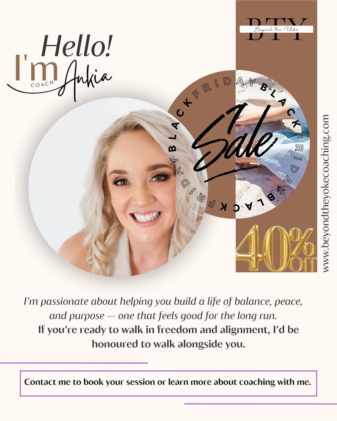 🖤 Black Friday Special! 🖤
Invest in your mental health and take a step toward clarity, confidence, and calm.
Because the best return on investment is you.
📩 DM me to secure your session.
#blackfriday #lifecoaching #integralcoach #mentalhealthmatters #investinyourself #lifecoachingforwomen #lifecoachinghappiness #BeyondTheYokeCoaching