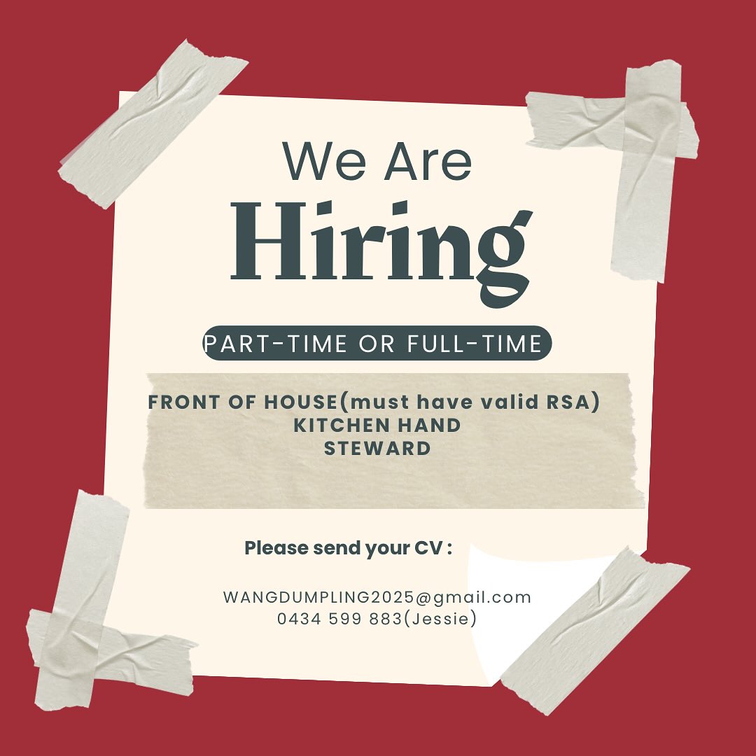 Join the dumpling crew - we are hiring now 🥟
#wangdumpling #wangarattajobs