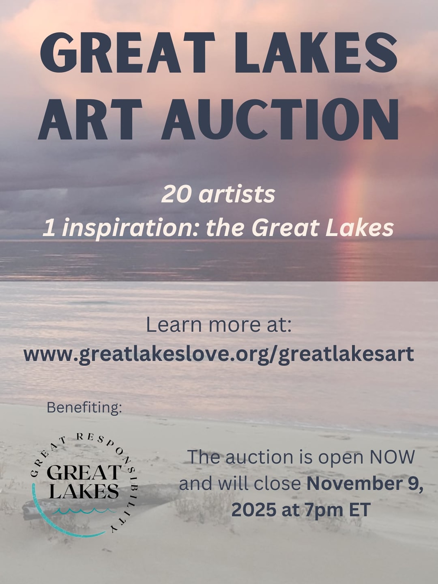 Bidding is open NOW for Great Lakes inspired pieces featuring 20 generous artists that have donated their work to further our marine debris prevention mission. Go share the love and give them a follow (and bid on their work!):
@adelewebster_art
@alexanderencaustics
@bettinamadini
@b.stu_art
@danielzartiste
@glitterandsnark
@helenhiertaceramics
@hollymeyersart
@jefflindsay.ca
@littlegarlic_studio
@mackenziepagephotography
@newmoonoracleart
@oconnor.designs
@0ndrea
@pink_tulip_quilting
@runawaypress
@secondshore
@stuartloughridge
@studiocire
@walda580
The auction page is LIVE on our website: www.greatlakeslove.org/greatlakesart (link in bio) Bid early, bid often! 🌏🧤🪣