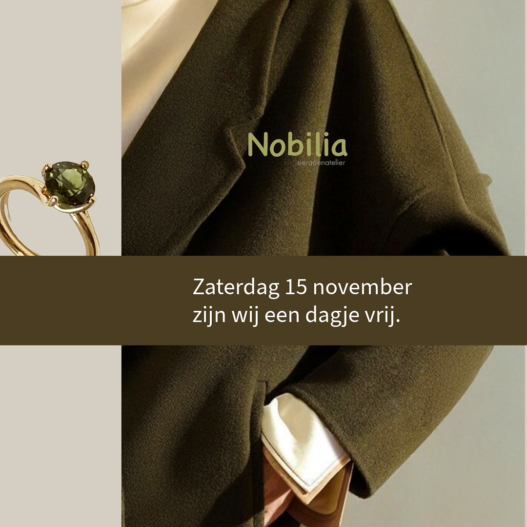 Zaterdag 15 november zijn wij een dagje vrij.
Het atelier is die dag gesloten. Vanaf dinsdag staan we weer voor je klaar in de winkel.
#Nobilia #NobiliaSieradenatelier #Utrecht #HandcraftedJewelry #Goldsmith #FineJewelry #dutchdesign