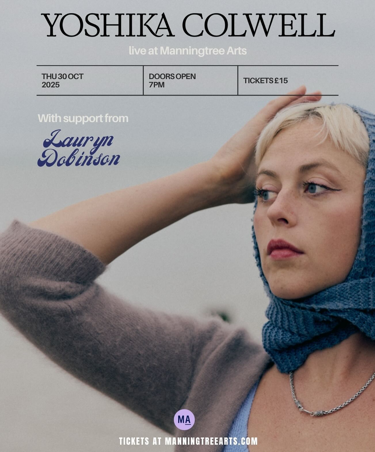 Last remaining tickets for Yoshika Colwell in an intimate, candlelit gig here at Manningtree Arts, celebrating her critically adored debut album.
“A soothing balm for the soul… music to make the everyday… feel miraculous” - Bellwood Music
Doors Open - 7
@lauryndobinson - 7.15
@yoshikacolwell - 8
💜