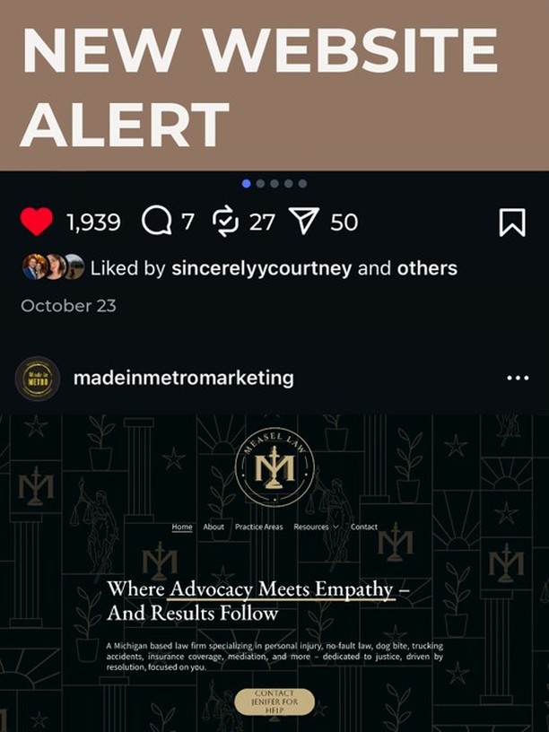 We rest our case… the new Measel Law website looks 🔥 Designed by yours truly — clean, confident, and courtroom ready ⚖️
🔗 Visit measellaw.com to see how we brought Measel Law’s brand to life.
Need a new website? Consider this your sign 😎
📞 248-880-1420 | 📧 Courtney@madeinmetro.com
#MadeInMetro #MetroDetroit #WebDesign #DetroitMarketing