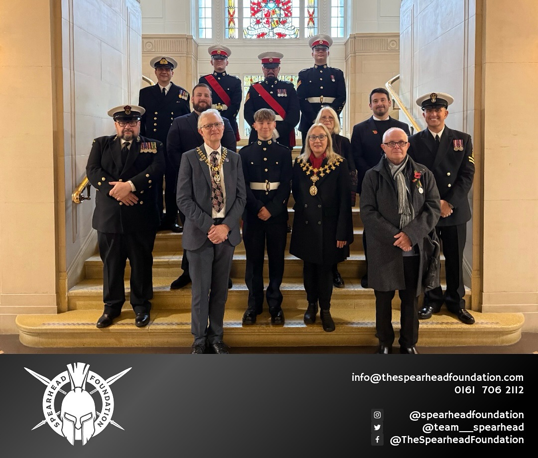 Over the weekend ‘The Spearhead Foundation’ was invited by @trafford_council to the #TrafalgarDay remembrance.
Members of the foundation stood on the steps alongside counsellors whilst the Sea Cadets from across the borough raised the flag alongside senior officers to remember those who fought & served.
As always, thank you the armed forces team at the council.