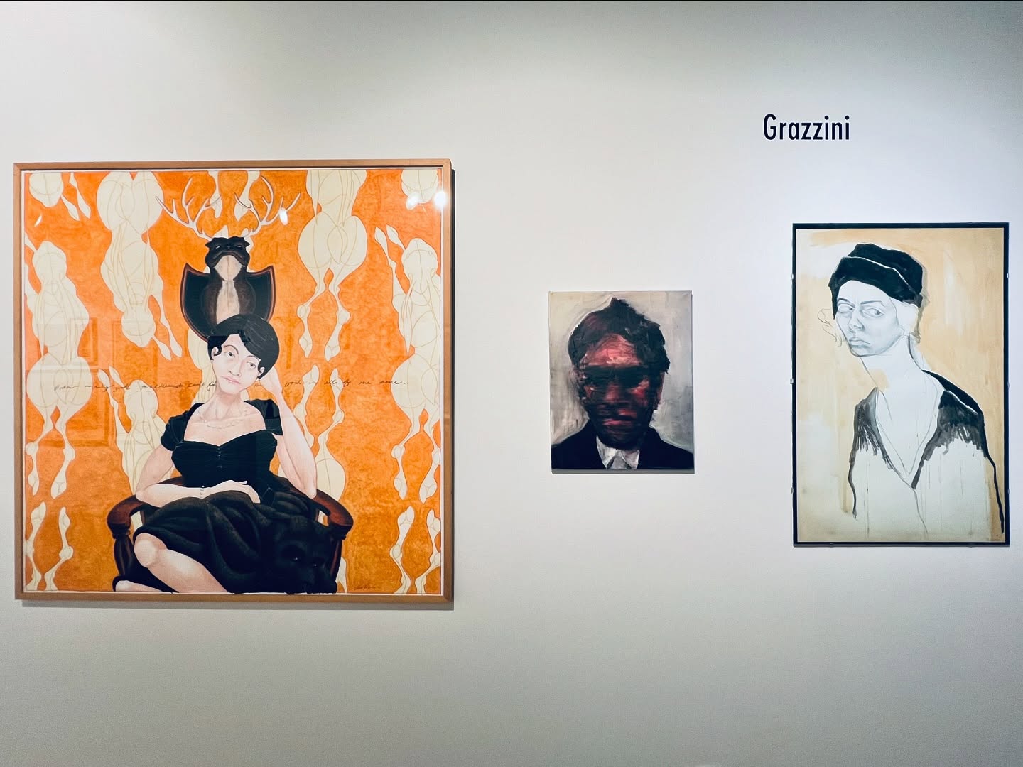 Today we’re celebrating the Grazzini Wall, that feels haunted in the best way! Work in order of appearance; @terrencepayneart @syed_hosain #tamaralynnwalters @_paula_mccartney_ @nickhowardart @marygibneyart @julie.liger.belair @ylf_creative. Frank and Rebecca Grazzini have called Minneapolis home for the past 25 years. Frank is a financial leader, specializing in early-stage biotech and medtech startups. Rebecca is a dedicated plant grower and actively involved in the MN Master Gardener program. Together, they enjoy restoring a natural area they acquired in southern Minnesota several years ago.
The couple started collecting art, mostly from local artists, early in their relationship. Over the years, they’ve built their collection based on whatever appealed to them at the time. While their tastes have evolved since their first purchase, a number of their favorite pieces are still among their earliest acquisitions. While there has been little intentional direction for their collection, what’s shown here are many of Frank’s selections, which skew towards figures and portraits. @rgrazzini @frankgrazzini2