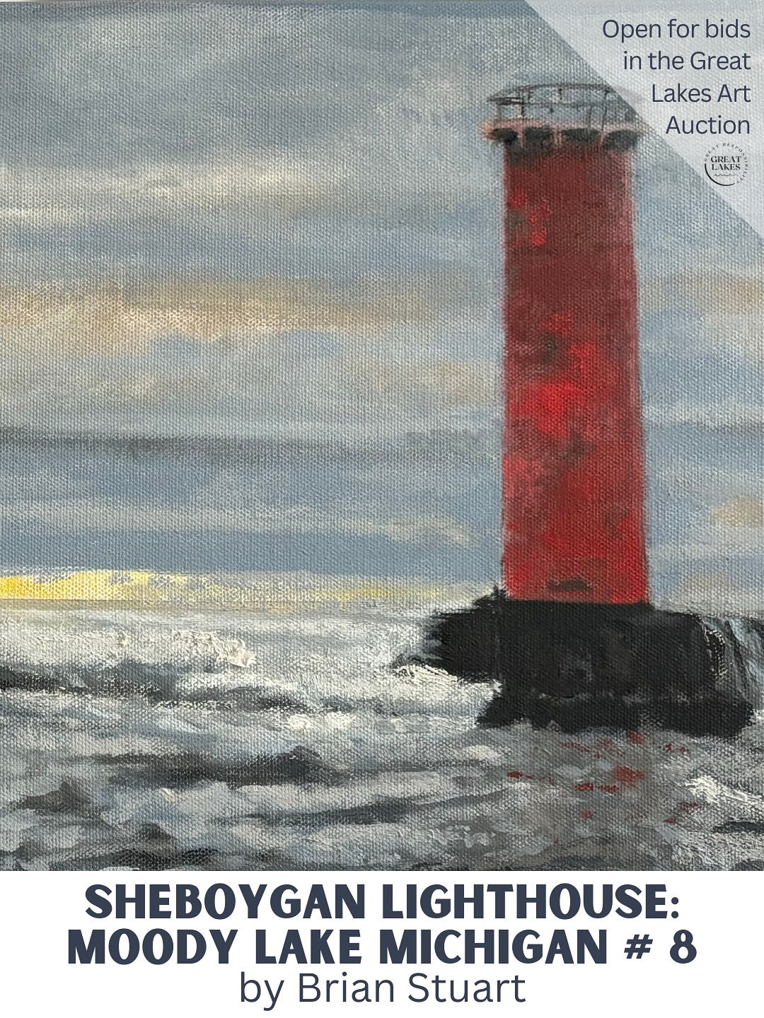 Featured artist Brian Stuart @b.stu_art is a member of Sheboygan Visual Artists and Oil Painters of America. He paints oils on canvas and considers himself a tonal realist. His aim is to present reality by focusing on tone more than linear painting. He takes his inspiration from the Australian and American schools of tonalism. His art education includes formal classes at the American Academy of Art in Chicago, Harper College in Illinois and private study with noted midwestern artists.
Some words from Brian: “My paintings are derived from my daily experiences of waking up and living with the sights and sounds of Lake Michigan. I created an ongoing series of paintings I call Moody Lake Michigan. Several of these paintings are in private collections.”
“Sheboygan Lighthouse: Moody Lake Michigan # 8” is an oil on canvas painting with dimensions of 12” x 24”.
Bid today on this beautiful piece of art at www.greatlakeslove.org/greatlakesart (link in bio)
Note: some of the pieces have been cropped to fit our social media dimensions. Check out the auction page to gain the full perspective.
#greatlakesart #localart #localartist #greatlakes #protectwhatyoulove #lakehuron #lakeontario #lakemichigan #lakeerie #lakesuperior #artistsofinstagram