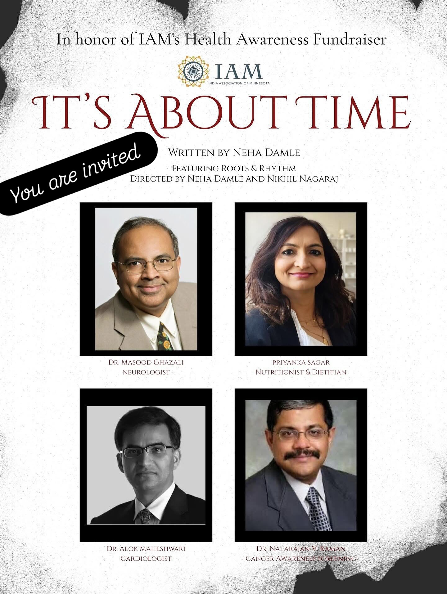 You are invited !
IAM’s Health Awareness Fundraiser brings together leading medical experts who will share their wisdom on cancer awareness, prevention, and healthy living:
👨⚕️ Dr. Masood Ghazali – Neurologist
👩⚕️ Priyanka Sagar – Registered Dietitian Nutritionist
👨⚕️ Dr. Alok Maheshwari – Cardiologist
👨⚕️ Dr. Natarajan V. Raman – Cancer Awareness & Screening Specialist
✨ We’ll talk about preventive measures, tips for living a healthier lifestyle, and how small changes can help avoid most diseases.
🎭 Cultural Feature
As part of this fundraiser, enjoy the mesmerizing dance-drama “It’s About Time”, written by Neha Damle and directed by Neha Damle & Nikhil Nagaraj, performed by the talented group Roots & Rhythm.
🎶 The evening also includes a spirited performance by InFusion Band!
📅 November 1, 2025 | 3–7 PM
📍 Eisenhower Community Center, Hopkins, MN
🍴 Food provided
🎟️ This is a ticketed event — every ticket & donation helps spread awareness and support the fight against cancer.
👉 Scan the QR codes on the poster or click the LINKS in bio to for Tickets & Donation!!
🎟️ https://tr.ee/grOgpET6iA
💵 https://tr.ee/qQ0q3-vVRF
Together, let’s take a step toward a healthier tomorrow 💕
##iam2025 #healthawareness #healthfirst #healthifestyle #fundraiser #noblecause #infusion_mn