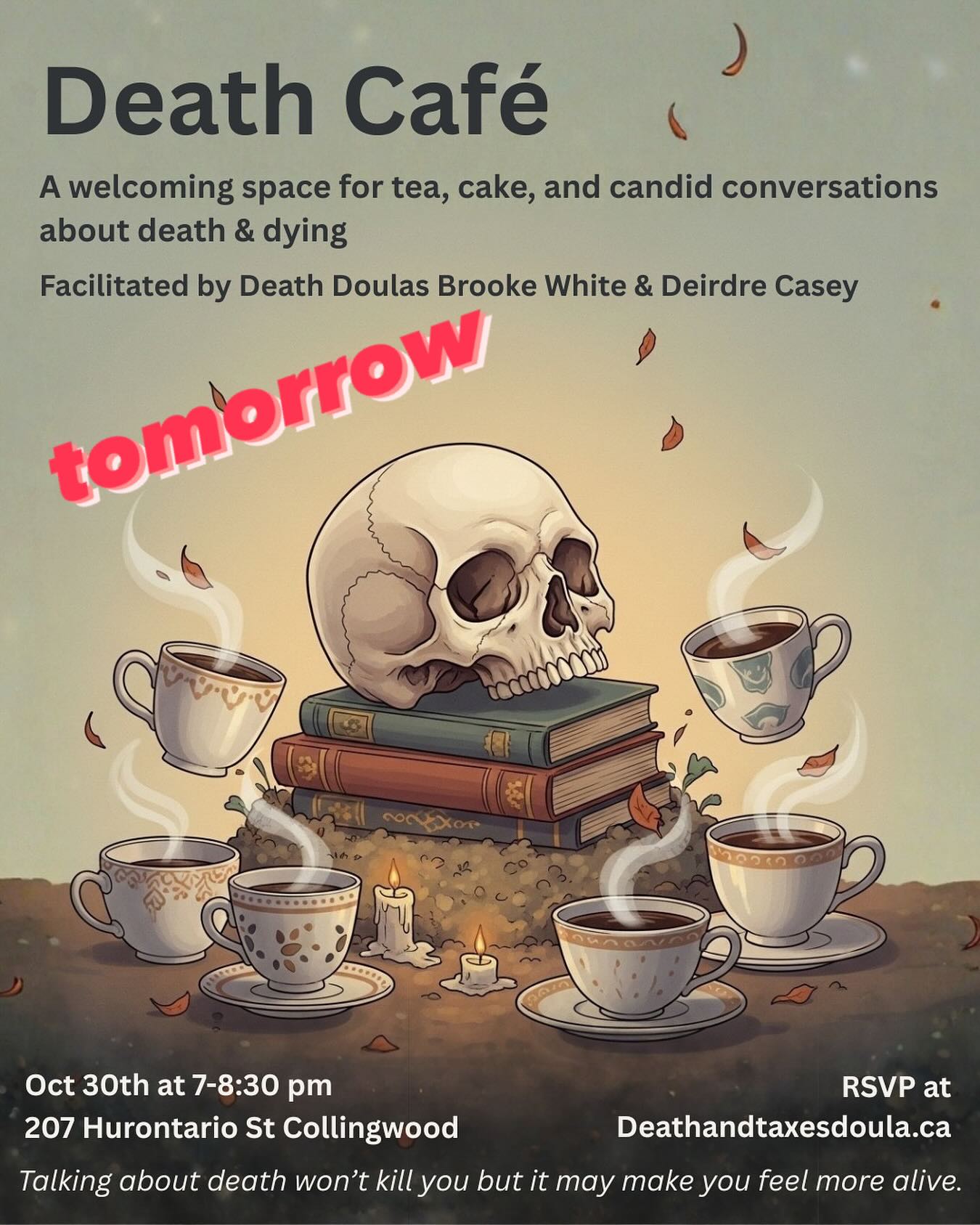 Come share, listen, and speak freely about death and dying. No agenda, no judgement— just honest open conversation.