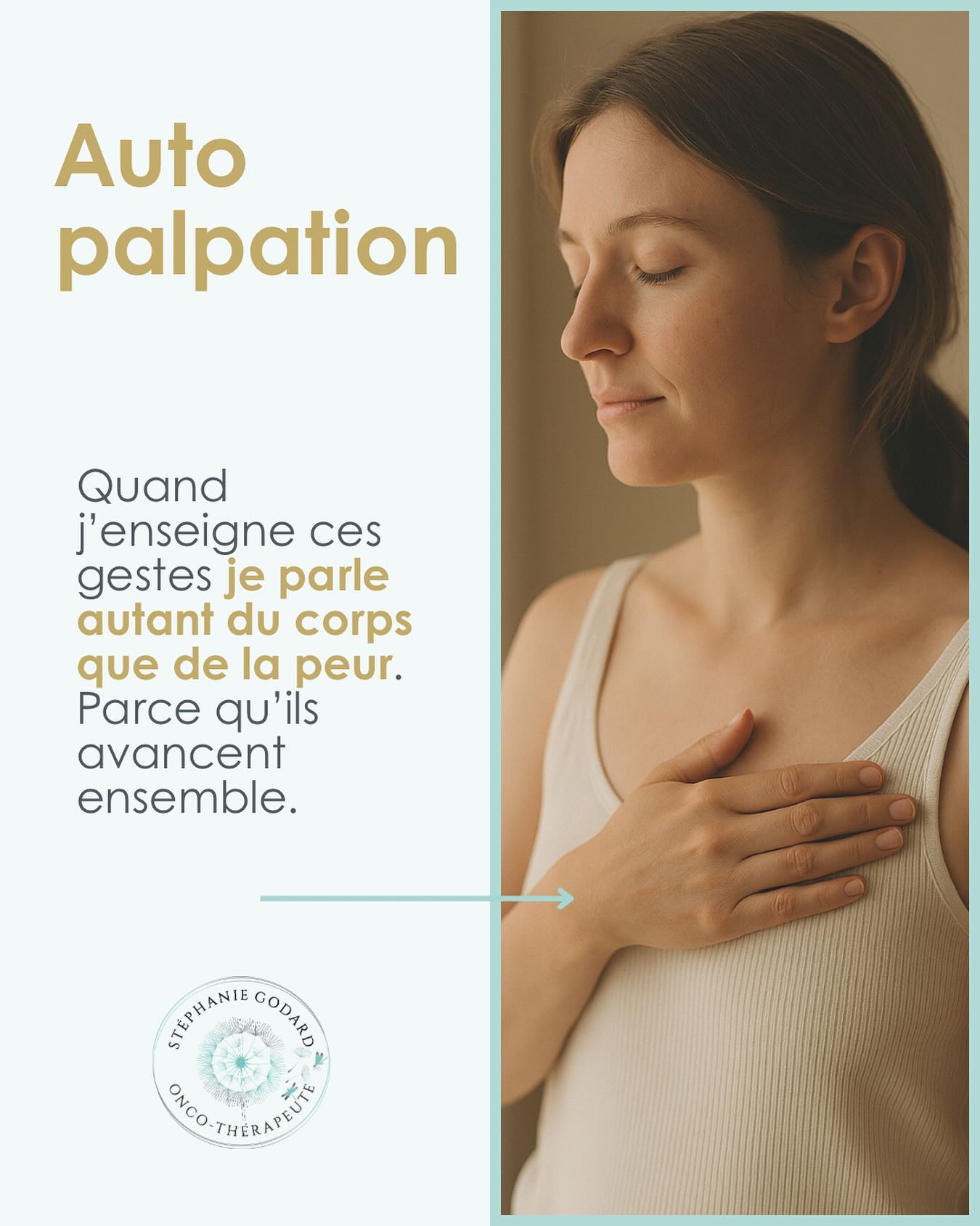 Quand j’enseigne les gestes de l’autopalpation, je ne fais jamais abstraction de la peur.
Je la vois.
Je la sens.
Parfois, elle se lit dans un silence.
Parfois, elle se dit d’un mot tremblé :“J’ai peur de ce que je pourrais trouver…”
Et c’est là que tout commence.
Car apprendre à se palper, ce n’est pas juste apprendre comment faire un geste médical : c’est apprendre à se réconcilier avec soi, avec son histoire, avec ses sensations.
Alors oui, la peur est là. Et c’est normal.
Mais on peut avancer avec elle, doucement.
Voici comment.
🌿 1. Accueillir plutôt que chasser.
Ne cherchez pas à “ne plus avoir peur”.
Dites-vous plutôt : “Je suis en train d’apprendre à me sentir en sécurité avec moi-même.”
La peur diminue quand on la regarde avec douceur.
🌸 2. Revenir au corps, sans précipitation.
Avant de poser la main, respirez.
Sentez vos pieds ancrés au sol, votre ventre qui se soulève.
Ce geste-là reconnecte le corps et l’esprit.
L’autopalpation commence déjà ici — dans la respiration, pas dans le contact.
🤍 3. Poser une intention, pas une injonction.
Ne vous dites pas “il faut que je me palpe”,
mais “je choisis de prendre soin de moi, à mon rythme.”
Un geste posé avec bienveillance a plus d’impact qu’un geste précipité par la peur.
💬 4. Être accompagnée si besoin.
Si cette peur est trop forte, vous n’êtes pas seule.
On peut apprendre ensemble.
C’est ce que je fais souvent en séance : on respire, on observe, on comprend le corps avant de le toucher.
Et quand la main se pose, ce n’est plus une menace. C’est un geste de soin.
Parce qu’au fond, la prévention ne se résume pas à détecter :
elle apprend à habiter son corps, à l’écouter, à l’aimer dans sa vérité.
🌸 Alors, si vous ressentez cette peur, ne la jugez pas.
Elle n’est pas un obstacle : elle est la porte d’entrée vers plus de conscience et de douceur.
Et parfois, le vrai premier pas, c’est juste d’oser dire :
“J’ai peur, mais je veux apprendre à ne plus me fuir.”
💬Et vous, comment vivez-vous cette peur du geste ?
Qu’est-ce qui vous aiderait à la traverser ?
#autopalpation #autopalpationmammaire #autopalpationdesseins #peur #peurautopalpation #oncoaching #prevention #cancerdusein