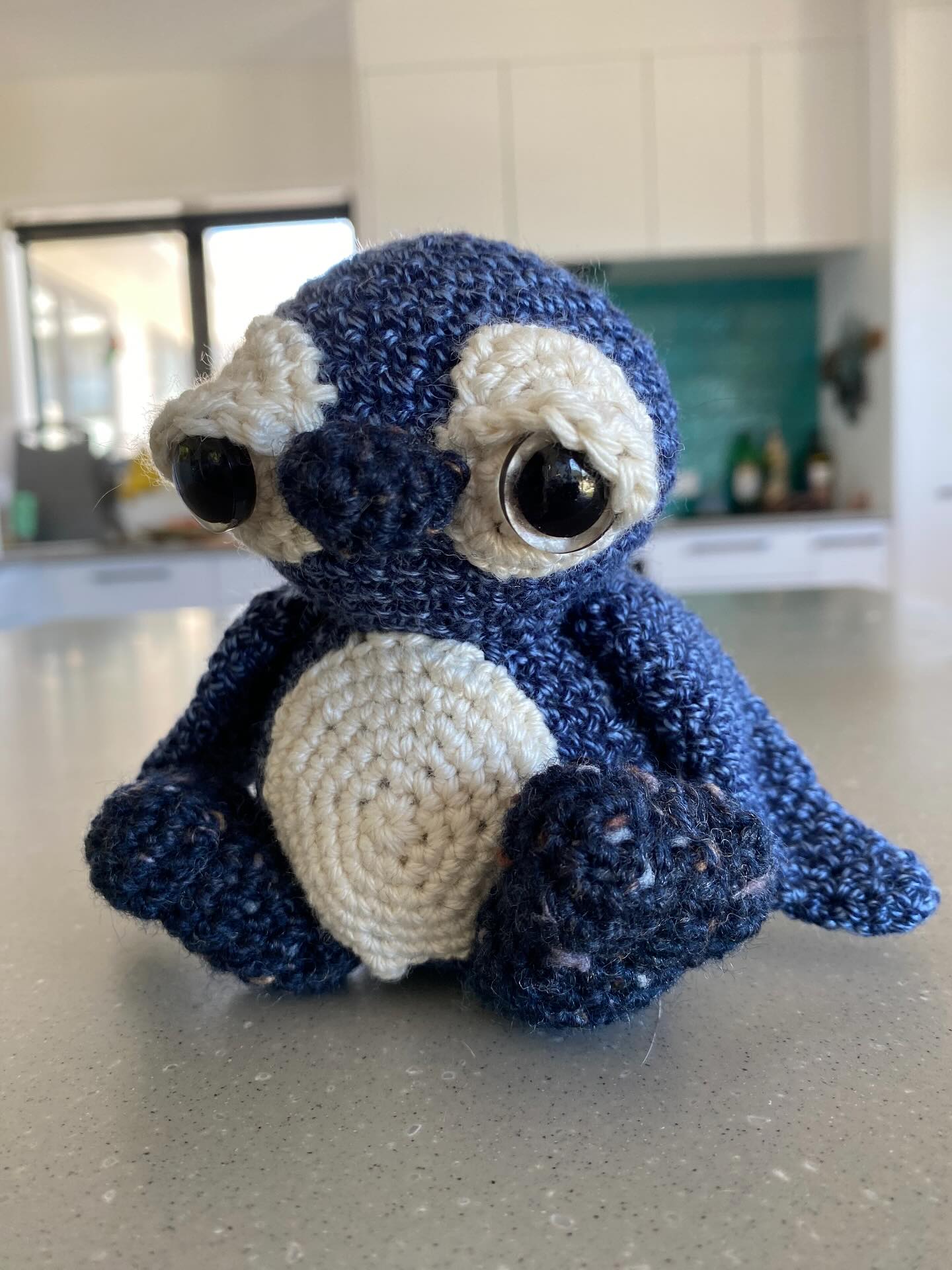 Little blue penguin #kororā like all my pottery ones this one is a little sad. #amurigumi #amurigumipenguin #crochetpenguin #penguin #madebyme #upcycledyarn