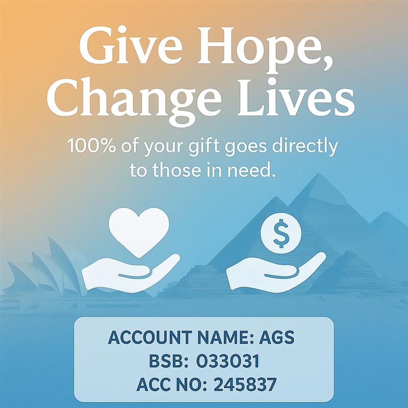 Support with Purpose, give with Love.
Your generosity helps change lives all over the world.
With Australian Good Samaritan, every dollar you give goes directly to someone in need—no admin fees, ever.
Whether you’re helping a struggling family in Australia or supporting families in need in other countries, 100% of your donation makes an impact.
All donations are tax-deductible, and you’ll receive a tax receipt for every contribution.
How to Donate:
Account Name: AGS
BSB: 033-031
Account Number: 245837
Reference: Your Name (for a tax receipt) or the cause you’re supporting
Please share and invite others to be part of this mission.
#AGS#GiveWithLove #FaithInAction #Support#NoAdminFees