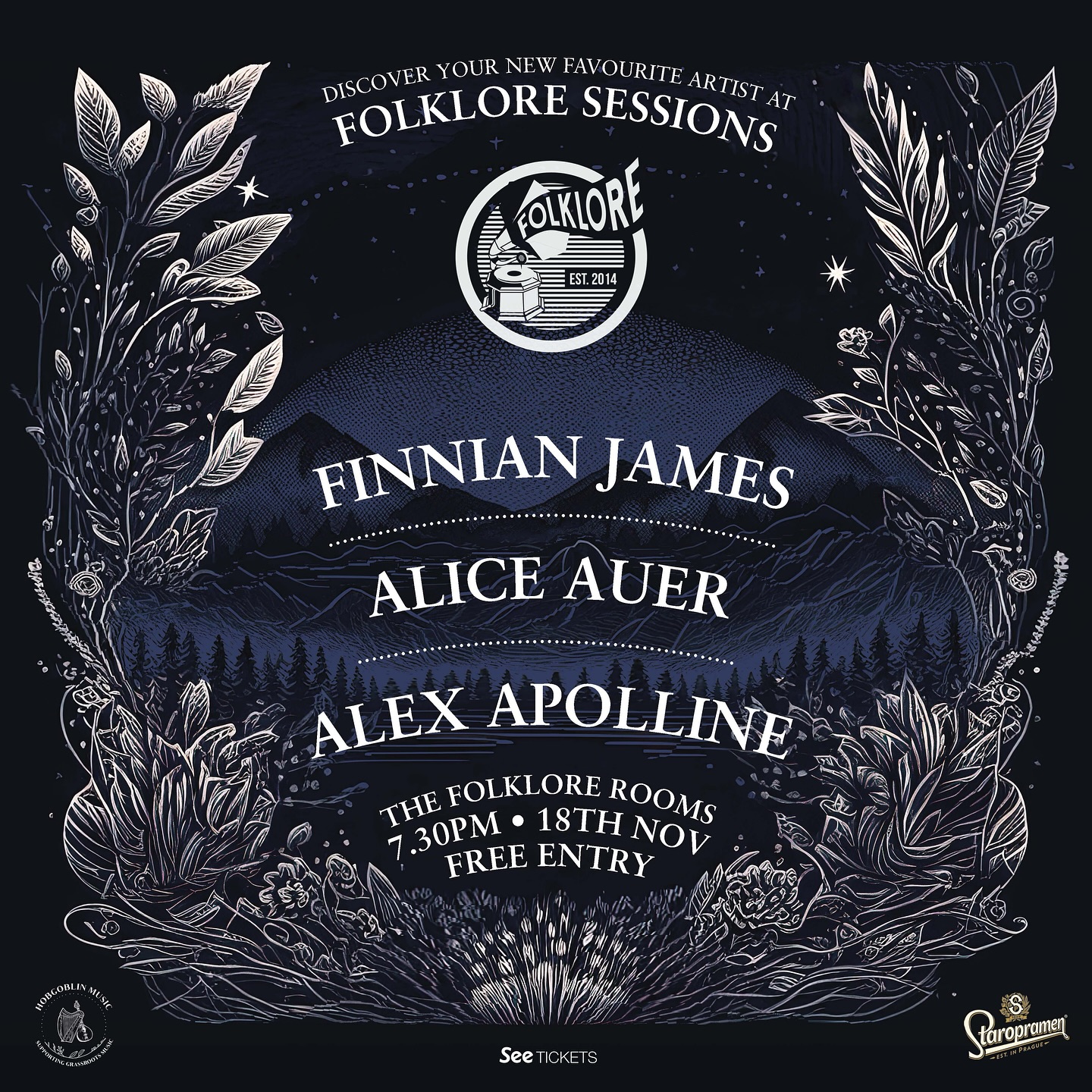 📣 MONTHLY SHOWCASE ANNOUNCEMENT 📣
We’re back with our Monthly Showcase and WHAT a line up we have for you this November 🤤
FINNIAN JAMES (Full Band) | ALICE AUER + ALEX APOLLINE | FREE ENTRY | DRINK DEALS | IMMACULATE VIBES ✨
Get it in your diary for November 18th at TFR, we’ll see you there!
FOLKLOREx
