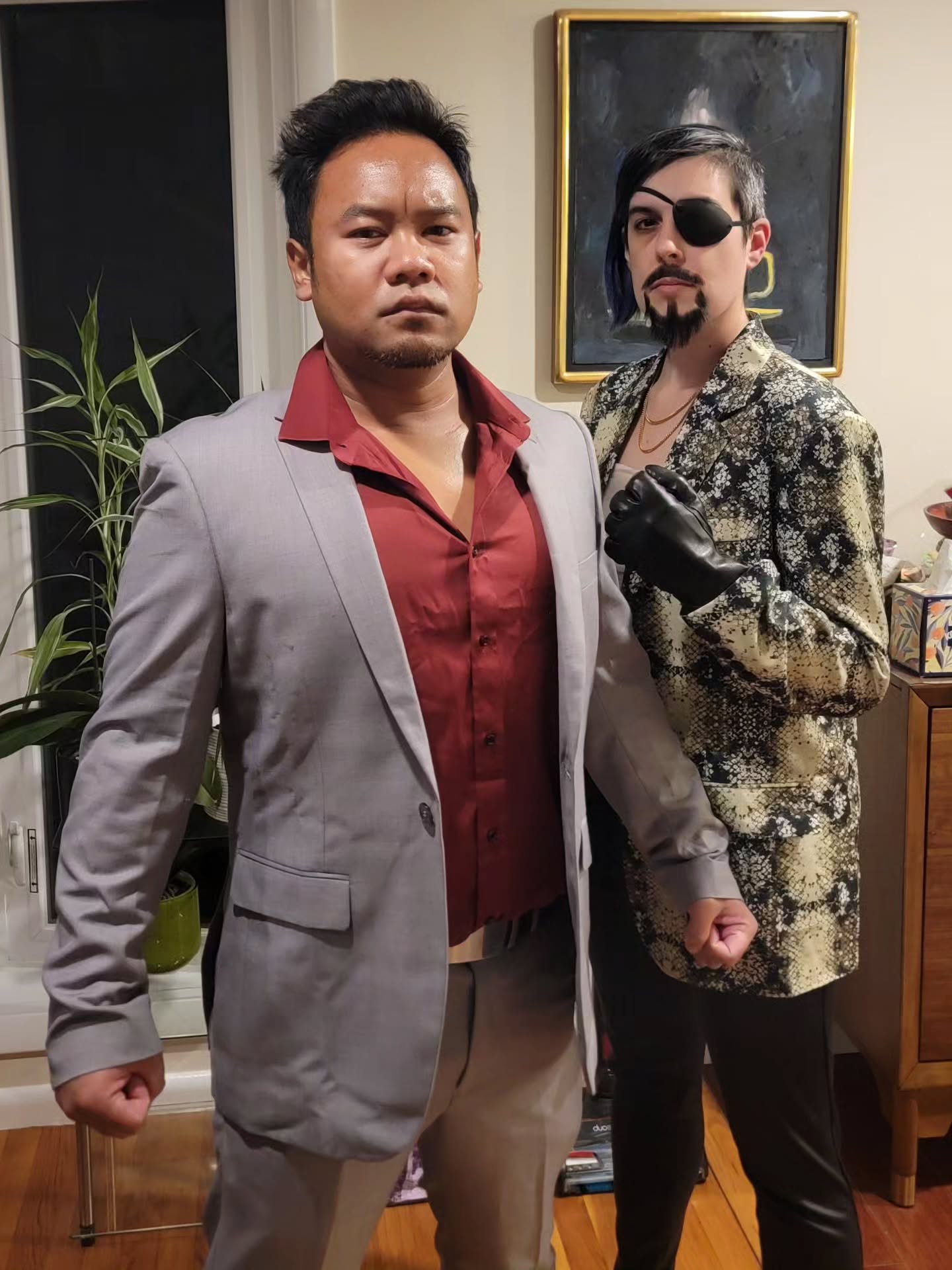 Happy Halloween!
This year's costume I became the "Dragon of Dojima" himself, Kiryu Kazuma, and Corey was the "Mad Dog of Shimano," Goro Majima. Both characters from the Yakuza series.
I dusted off my 3D printer and made Majima's Demonfire Daggers, and I think they came out okay.
We really like this series, as it has a super serious storyline, but the game itself has such silly side quests and laugh out loud dialogue.
Highly recommend the game, so check it out if you can.
Hope you stay safe this Devil's Night! 🎃
#happyhalloween☠️
#yakuza
#kiryukazuma
#goromajima
#nugget