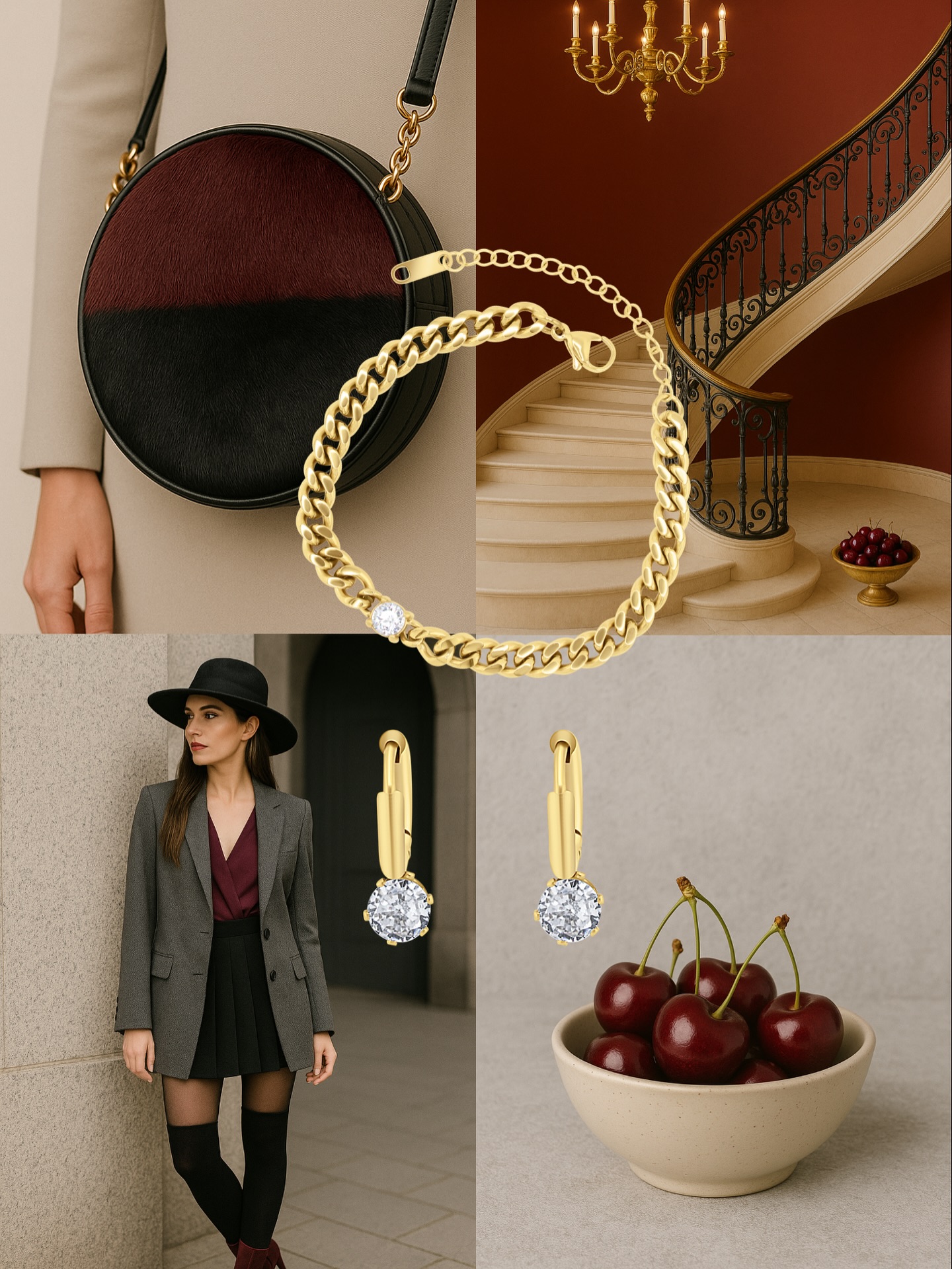 Goldene Akzente, die jedes Outfit veredeln ✨
Die zarten Ohrringe & das Statement-Armband bringen genau das richtige Maß an Glam – kombiniert mit Kirschrot & Grau ein Look voller Selbstbewusstsein 🍒🖤
#golddetails #everydaystyle #stylewithconfidence #cherry #gloriakarat
