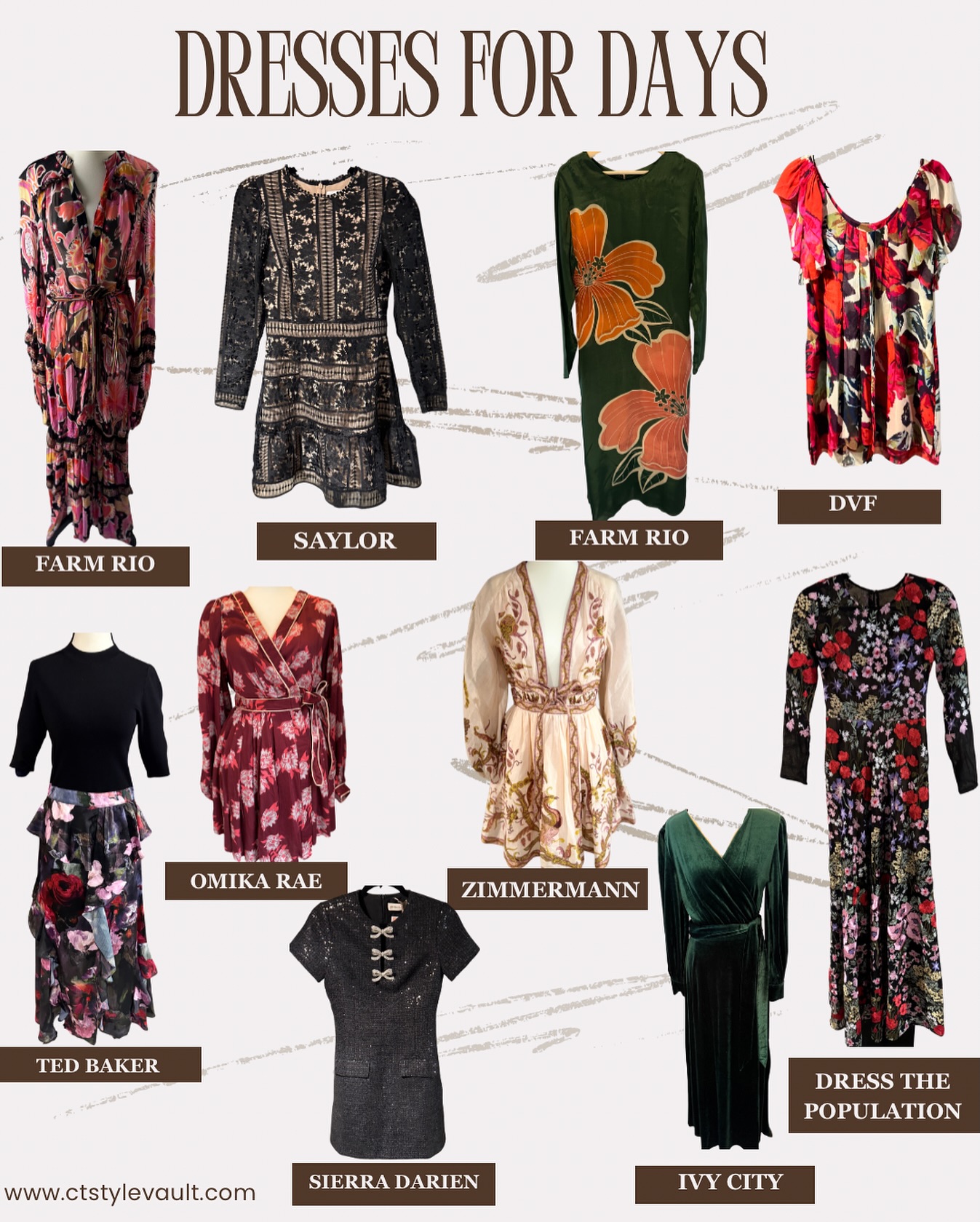 The season of celebrations is calling — and the perfect dress is already waiting for you.
From cozy fall gatherings to holiday parties, find pieces you’ll love to wear (and rewear!) in The Vault. 🎉🍂
Farm Rio- NWT $200 Small
Saylor- $80 Small
Farm Rio- NWT $175 Small
DVF- $160 Size 2
Ted Baker- NWT $150 Small
Omika Rae- $80 XSmall
Sierra Darien- NWT $70 XSmall
Zimmerman- $250 Size 1
Ivy City- $50 XSmall
Dress The Population- $200 Small
#CTStyleVault #Darien #sustainablefashion #holidaystyle