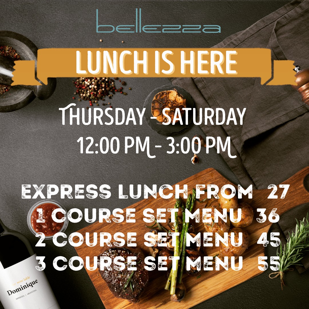 ✨ Bellezza Lunch Is Here!
We’re excited to announce that Bellezza will be open for lunch from 6th November, Thursday to Saturday, 12:00 pm – 3:00 pm.
Enjoy our delicious Express Lunch options:
🥗 Express Lunch from $27
🍝 1 Course Set Menu $36
🍽️ 2 Course Set Menu $45
🍷 3 Course Set Menu $55
Special Opening Offer: Book a table in the first two weeks (6th–22nd November) and receive a complimentary glass of red or white wine of your choice!
For full menu details, please visit bellezzarestaurant.com.au/menu
📍 1413 Malvern Road, Malvern
#BellezzaMalvern #MelbourneFood #MelbourneLunch #BellezzaRestaurant #MalvernEats #LunchInMelbourne #MelbourneEats #FoodieMelbourne #MelbourneDining #MelbourneRestaurants