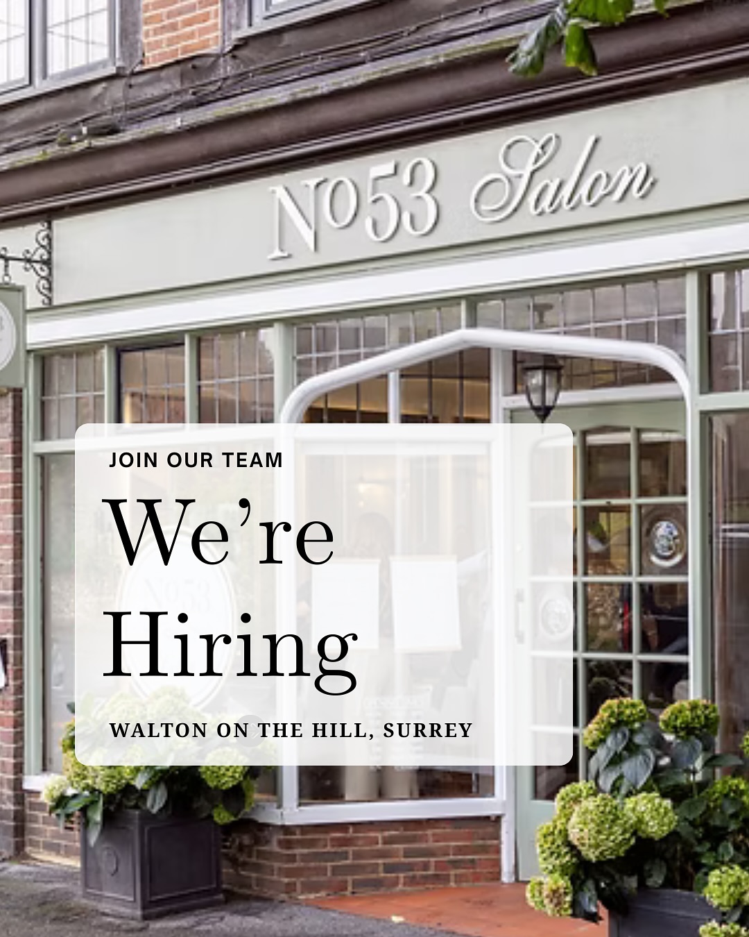📣 WE’RE HIRING | No.53 Salon.
Popular salon, Walton-On-The-Hill, Surrey.
💅 Beauty Therapist
🖥️ Salon Coordinator
Do you want to work at a busy, well-established salon with a loyal and friendly client base?
No.53 is looking for talented professionals…
Are you easy to work with, confident with the basics, and proud of your skills?
If you’re looking to be part of a commuity JOIN OUR TEAM!
📧 APPLY NOW:
no53salon@gmail.com
We can’t wait to meet you!
#SurreySalon
#SurreyJobs
#salonjobsurrey
#Surreynailtech
#SurreyStylist
#SurreyBeautyjobs
#lashtechjobssurrey
#SalonJobssurrey
#HairJobsSurrey
#BeautyJobsSurrey
#Epsomsalonjobs
#Beautyjobssurrey
#lashtechjobssurrey
#Beautycareersssurrey
#SalonJobsEpsom
#Epsom
#tadworth
#Surrey
#SalonRecruitmentsurrey
#BeautyTherapistJobssurrey
#HairAndBeautyCareerssurrey