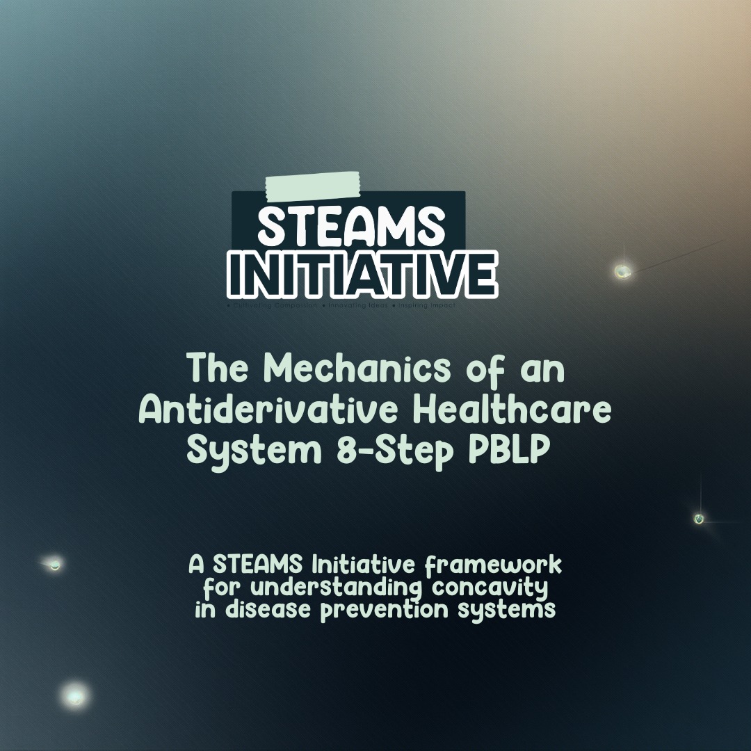 What if disease could be prevented, not through reaction, but through wellness itself?
This month, we’re exploring healthcare through an antiderivative model that aims to “zero out” disease before it accelerates.
Our new 8-Step Project-Based Lesson Plan invites learners to connect biology, math, and the other elements of STREAMSS to design models of care that restore balance.
Using the STREAMSS Framework (Science, Technology, Research, Engineering, Arts, Mathematics & Social Studies), students uncover how prevention can function like an equation for wellness, reversing imbalance and curving communities toward health.
#STEAMS #STREAMSS #pblp #education #STEM #STEAM #healthcare