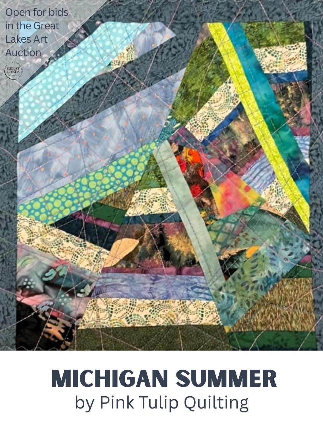 Featured artist @pink_tulip_quilting aka Renee Atkinson is a 2023-2025 Island Batik Ambassador, is a member of the Detroit Society of Women Artists and Sculptors, Power in Poetry Experience of Detroit, and Studio Art Quilt Association (SAQA). Renee’s work has been curated at Muskegon Museum of Art, Posterity Gallery, Lawrence Street Gallery, and other Michigan art venues. Works have been published including Quilting Arts magazine (March 2025) and Winning Writers Anthology (April 2025).
Some words from Renee: “As a Michigander my entire life, the Great Lakes are home.”
“Michigan Summer” is an abstract fabric art work measuring 12” x 15”.
Bid today on this beautiful piece of art at www.greatlakeslove.org/greatlakesart (link in bio)
Note: some of the pieces have been cropped to fit our social media dimensions. Check out the auction page to gain the full perspective.
#greatlakesart #localart #localartist #greatlakes #protectwhatyoulove #lakehuron #lakeontario #lakemichigan #lakeerie #lakesuperior #artistsofinstagram