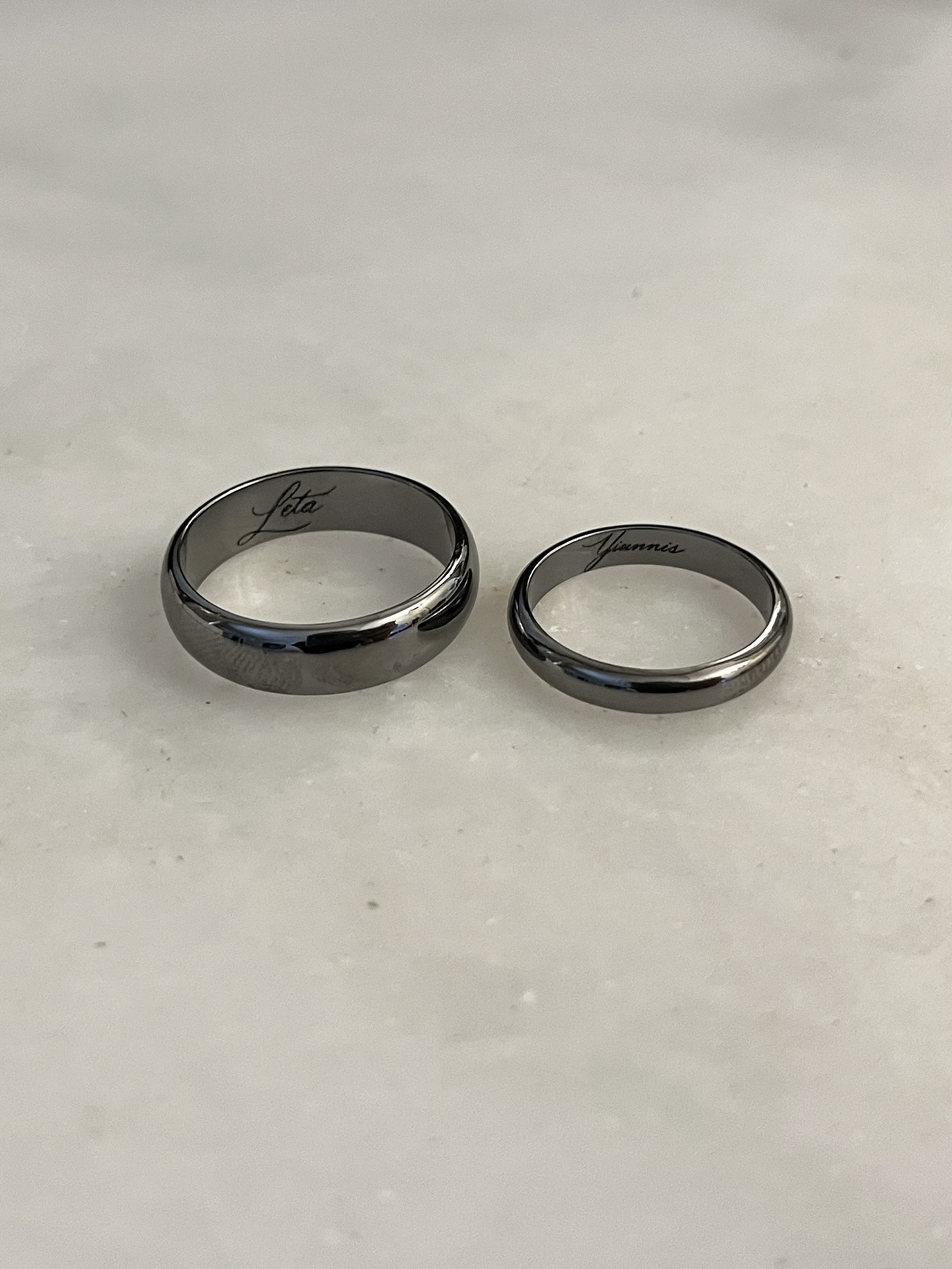 Wedding bands for a couple who wears love their own way🖤Dark, daring, and unapologetically bold
#mkfinejewerly #bespokecreations #custommade #highjewelry #weddingband #weddingring #promiserings #husband #wife #gold #engraving #happilyeverafter