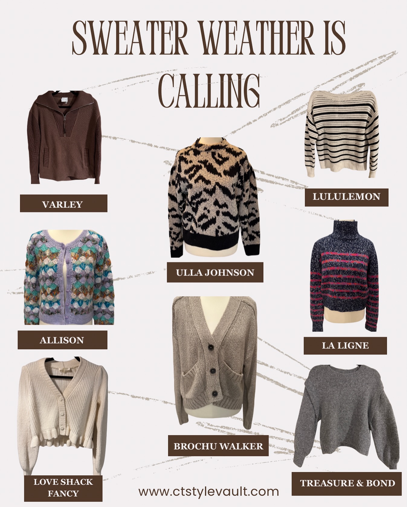 Sweater weather is calling! 🧥🍁
The temps are dropping, and cozy season is officially here! Come find the perfect sweater to keep you warm — from chunky knits to cozy fleece and wool, we’ve got something you’ll love.
Varley- $75 Small
Ulla Johnson- $90 Brand Size P (Small)
Lululemon- $50 Small
Allison- $50 XSmall
Love Shack Fancy- $120 Small
Brochu Walker- $130 Small
La Ligne- $90 XSmall
Treasure & Bond- $35 Small
🛍️ Come see us when The Vault Doors opening mid- Nov or DM us to shop by appointment!
#CTStyleVault #SweaterWeather #ShopLocal #DarienCT #ConsignmentFinds