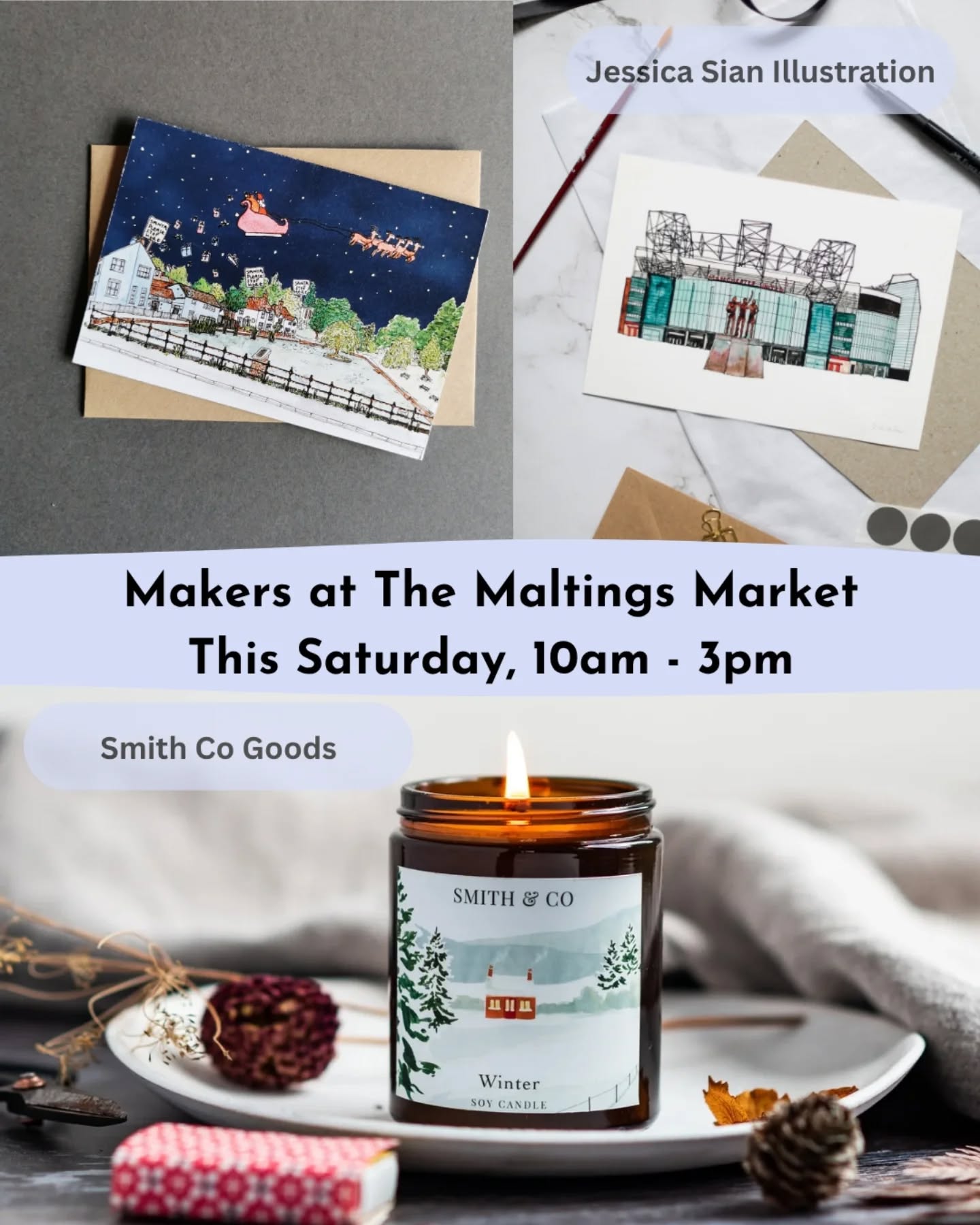 What a line up we have for you this Saturday! 🎉
Our Makers at The Maltings market is back this Saturday, 10-3 inside Great Dunmow Maltings for our penultimate market of the year.
Join us to discover a whole range of beautiful handmade products from wonderfully talented local businesses.
Entry is free, we're located inside The Maltings (opposite the Mill Lane exit of co-op car park) so we'll be dry and warm whatever the weather outside!
The museum is also open downstairs so why not make a morning (or afternoon) of it. We'd love to see you!
#GreatDunmow #EssexMarkets #DiscoverUttlesford #Pedddle #EssexSmallBusiness