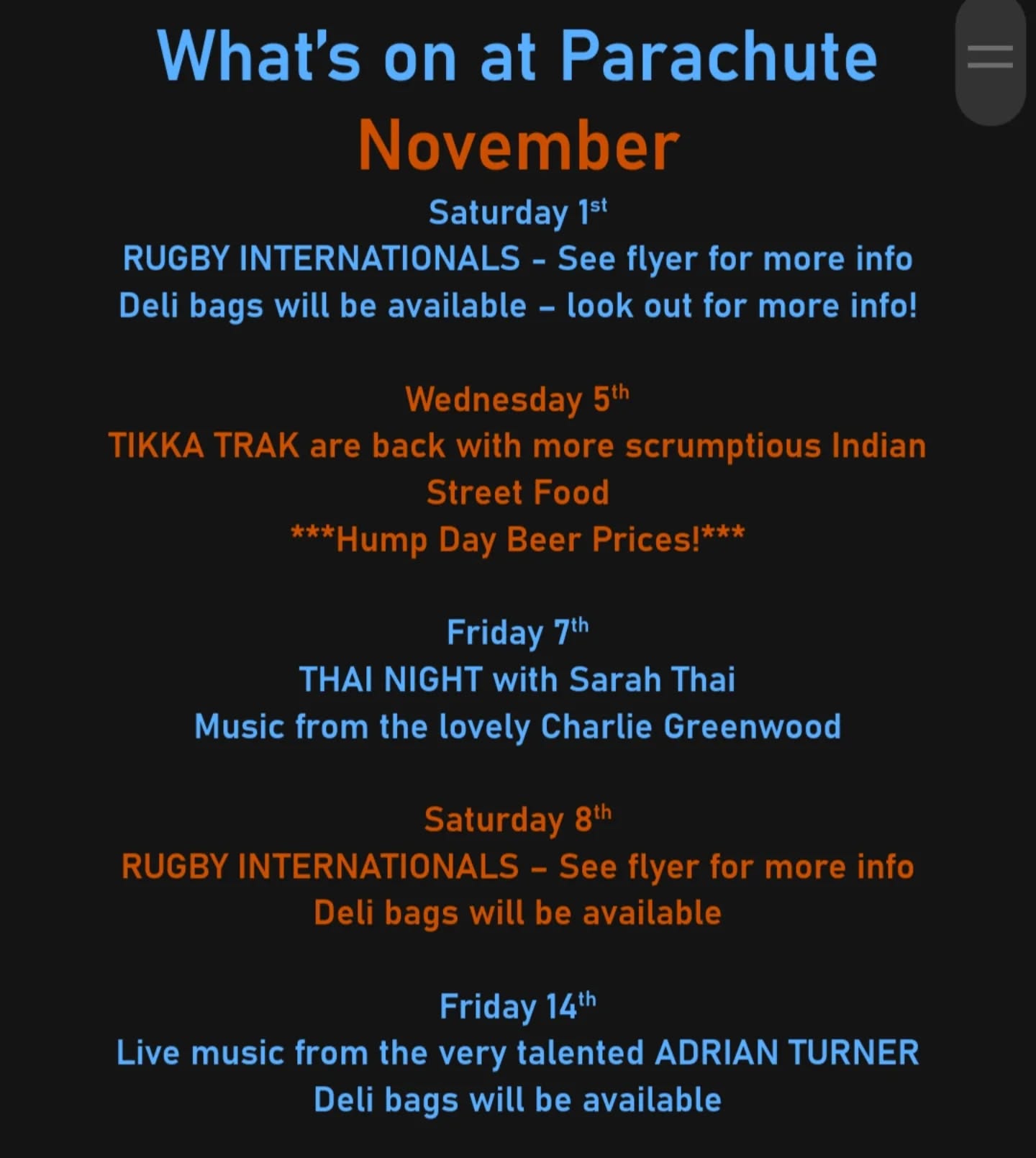 Wondering what we have coming up this month? Well luckily for you we've made a comprehensive list of all the upcoming events for you to get mark in your calenders. Come along and have some fun !!