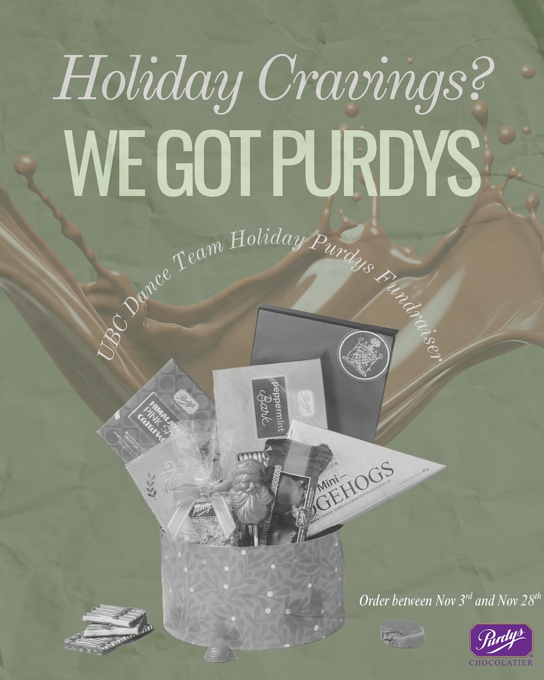 ITS BACK!
The annual UBC Dance Team Purdys sale begins TODAY and is running until November 28th 🍫
Please check out the order form link in our bio for all ordering details ⭐️
We appreciate your support and are so happy to bring back this fundraiser just in time for the holiday season!!