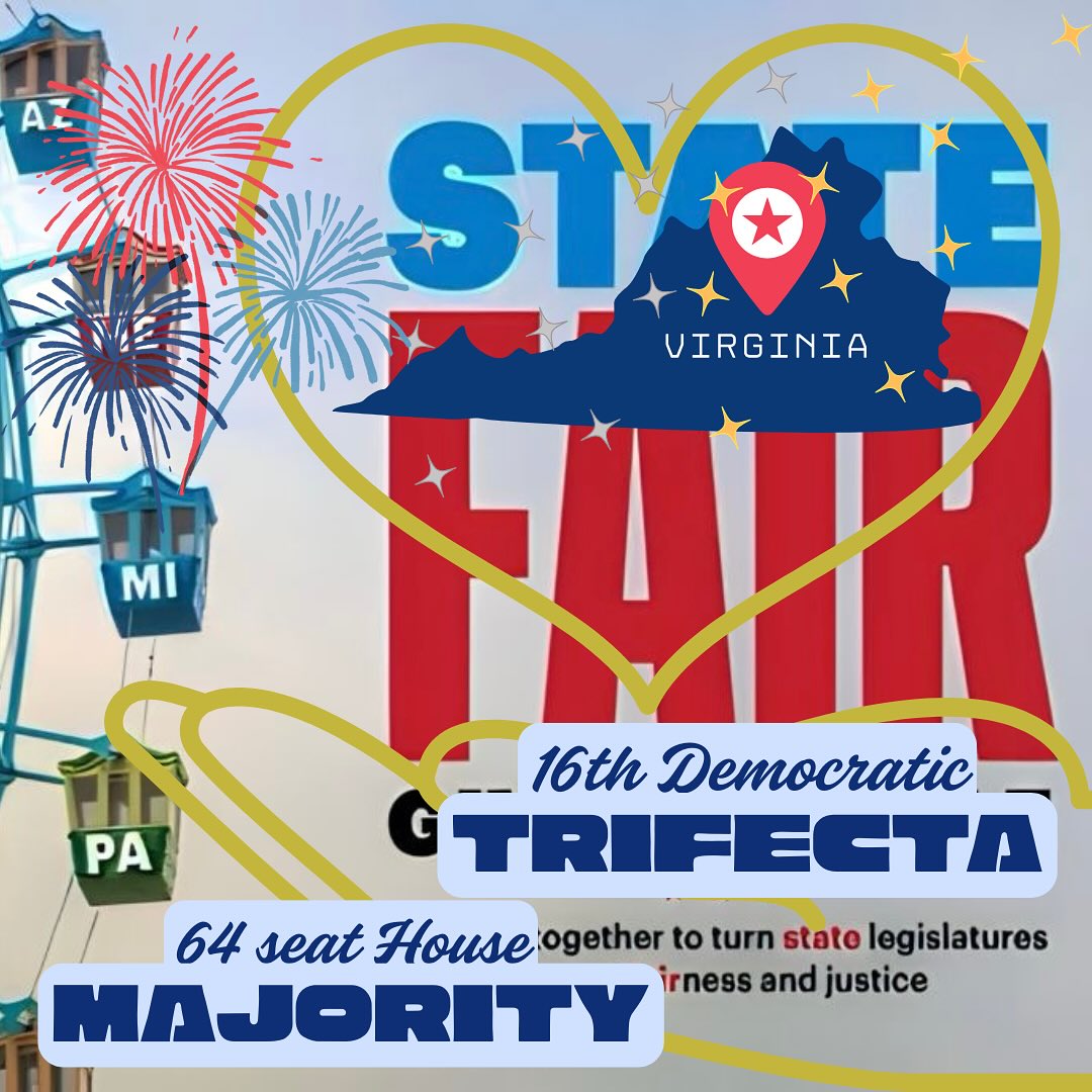 Victorious Virginia! 💙🥳
On Tuesday, Virginians voted for a 64 Democratic House majority and created the 16th pro democracy trifecta. We couldn’t ask for more! Thanks to all our giving circle members and generous donors who invested in State Fair and The States Project to help make these wins possible.
Join us for more successes and to be part of this important work, see our links in bio for more 🔗 🙌