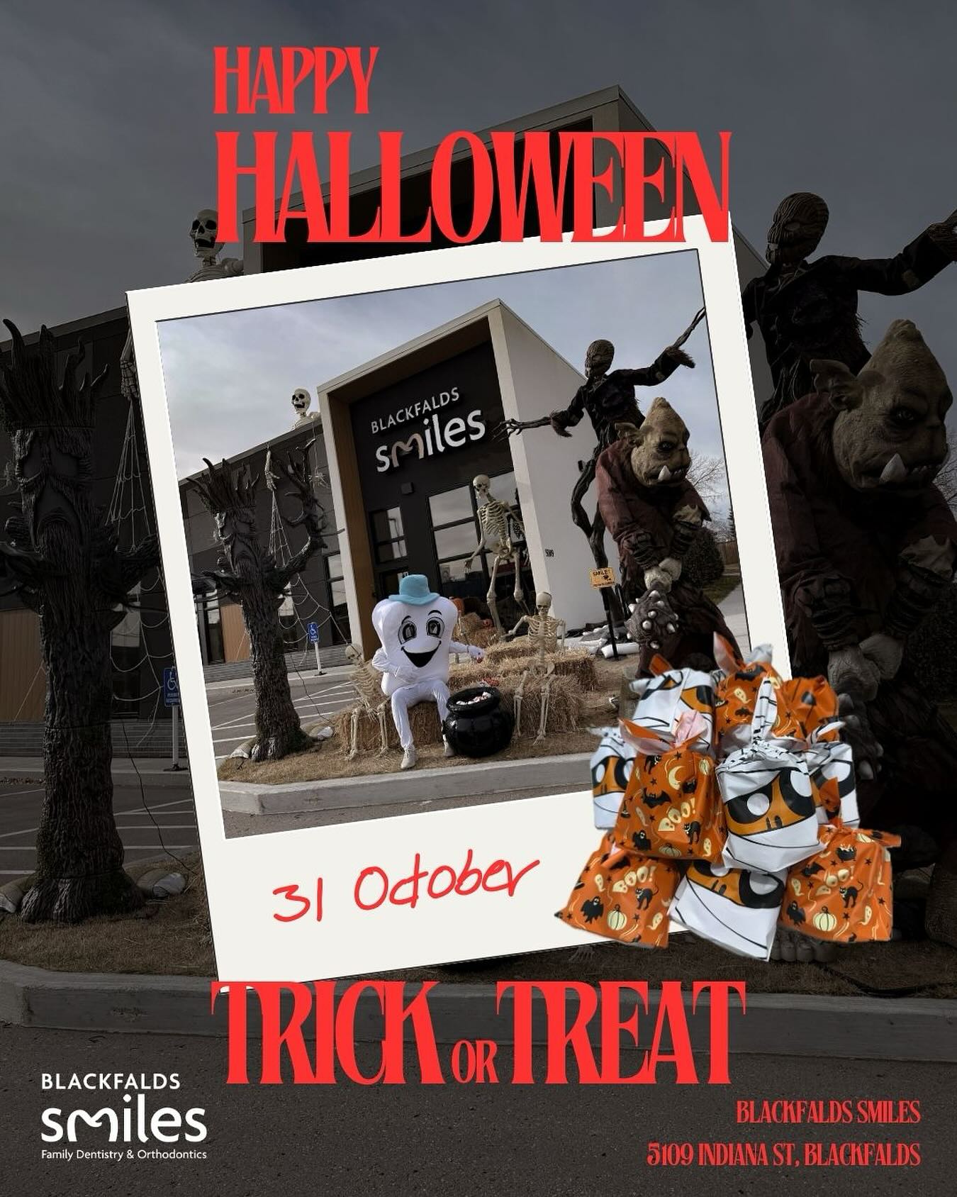 ๐ Itโs game night & Halloween! ๐๐ฆท
The Blackfalds Smiles crew is off to cheer on the Bulldogs tonight! ๐๐ค
But donโt worry, we didnโt forget our little ghosts & goblins! ๐ป๐
Weโve left treats at the office for all the trick or treaters who stop by! ๐ซ๐ฌ
Come snag a sweet treat before you hit the streets! ๐๐ฆท