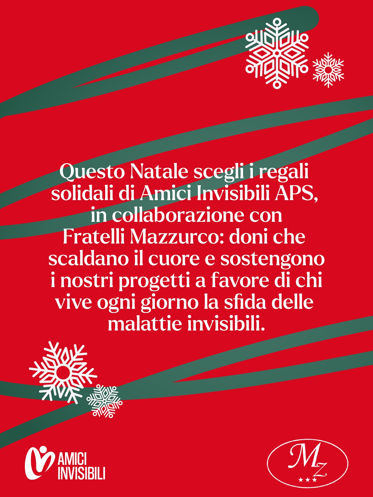 🎅🏼Il tuo Natale con Amici Invisibili APS🎄
Questo Natale scegli i regali solidali di Amici Invisibili APS, in collaborazione con @f.lli_mazzurco : doni che scaldano il cuore e sostengono i nostri progetti a favore di chi affronta ogni giorno la sfida delle malattie invisibili.
🎁 Scopri di più nel link in bio!