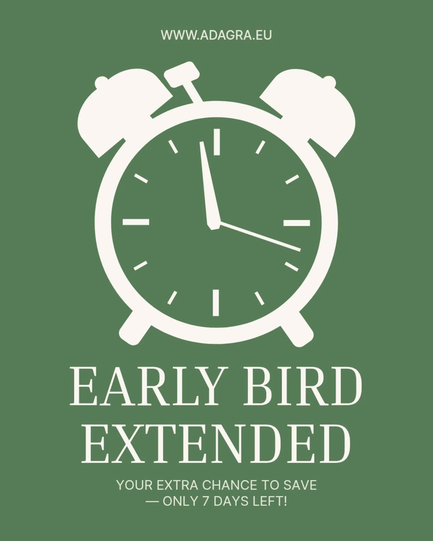Good news for all future AdAgrA participants! 🌿
We’ve extended the Early Bird registration — which means you still have time to join AdAgrA 2026 at the reduced price!
🎟️ Register now for only €35 before the price goes up.
🗓️ Offer valid for one more week — don’t wait too long!
Join us for inspiring talks, practical workshops, and a community passionate about faith and agriculture.
👉 Register at www.adagra.eu
#adagraproject #adagra2026 #earlybird #agricultureconference #faithandfarming #adventist
