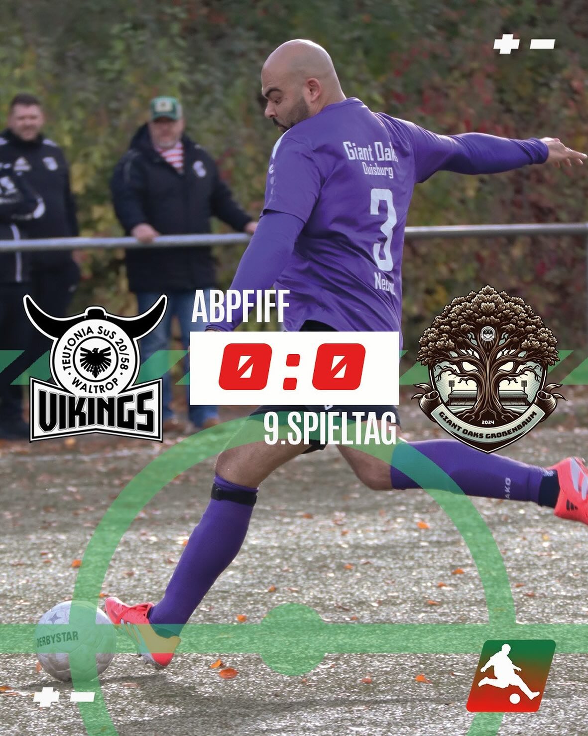 Abpfiff in Waltrop!
•
Am Sonntagmittag beendeten die @vikingswaltrop und die @giantoaks.grossenbaum den 9.ten Spieltag. Die Tabellennachbarn der Meisterrunde tasteten sich gegenseitig ab. Chancen auf beiden Seiten, nur Tore vielen nicht. 0:0 am Ende. Für die Wikinger geht es in 2 Wochen auswärts in Menden weiter, die @giantoaks.grossenbaum erwarten die #heavykickers. Zu Gast wird ein Special Guest sein.