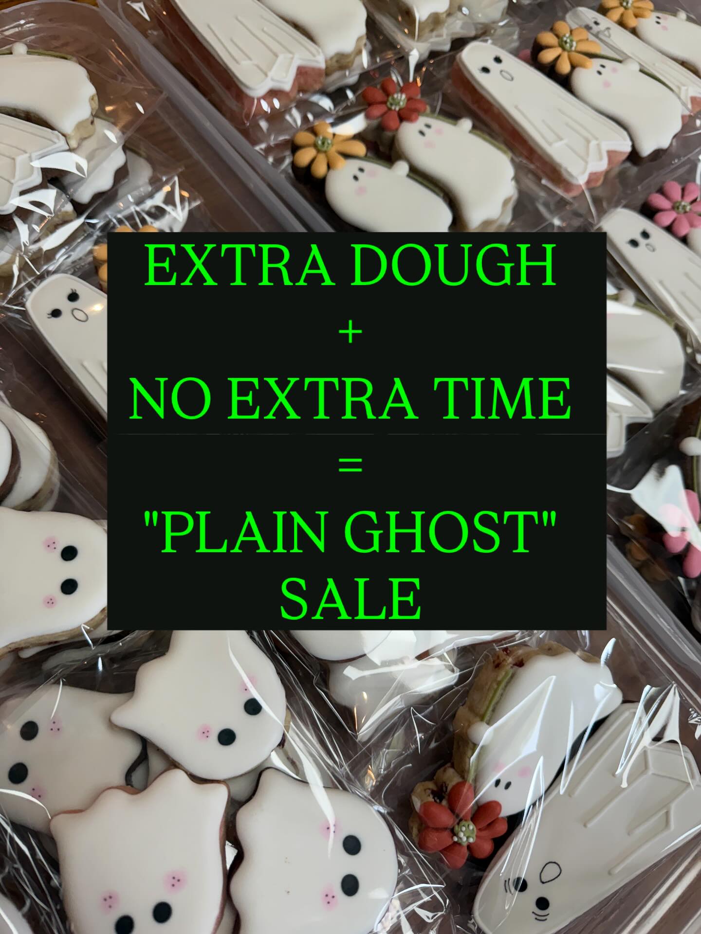 PLAIN GHOST SALE
Extra dough and no extra time means I have a small batch of simple ghost cookies ready to go, and I am selling them in grab-and-go bags for just $5 each!
Two options:
- "Haunt & Munch" (3 mini ghosts)
- "two boos for you" (2 small ghosts)
Flavors are a random mix of Chocolate, White Chocolate Cranberry Bliss, and Strawberry Shortcake Crunch.
These aren't decorated like my usual custom sets - they are quick, simple, and super tasty! Perfect for:
- Teacher treats
- Boo baskets
- Desk surprises for coworkers
- Card club members (or book club people, too)
- Morning coffee or a midnight snack
DM or email to claim. Local pickup only.
Help me get rid of all of the ghosts in my house! I'd love it if you would share this post with your friends and neighbors š