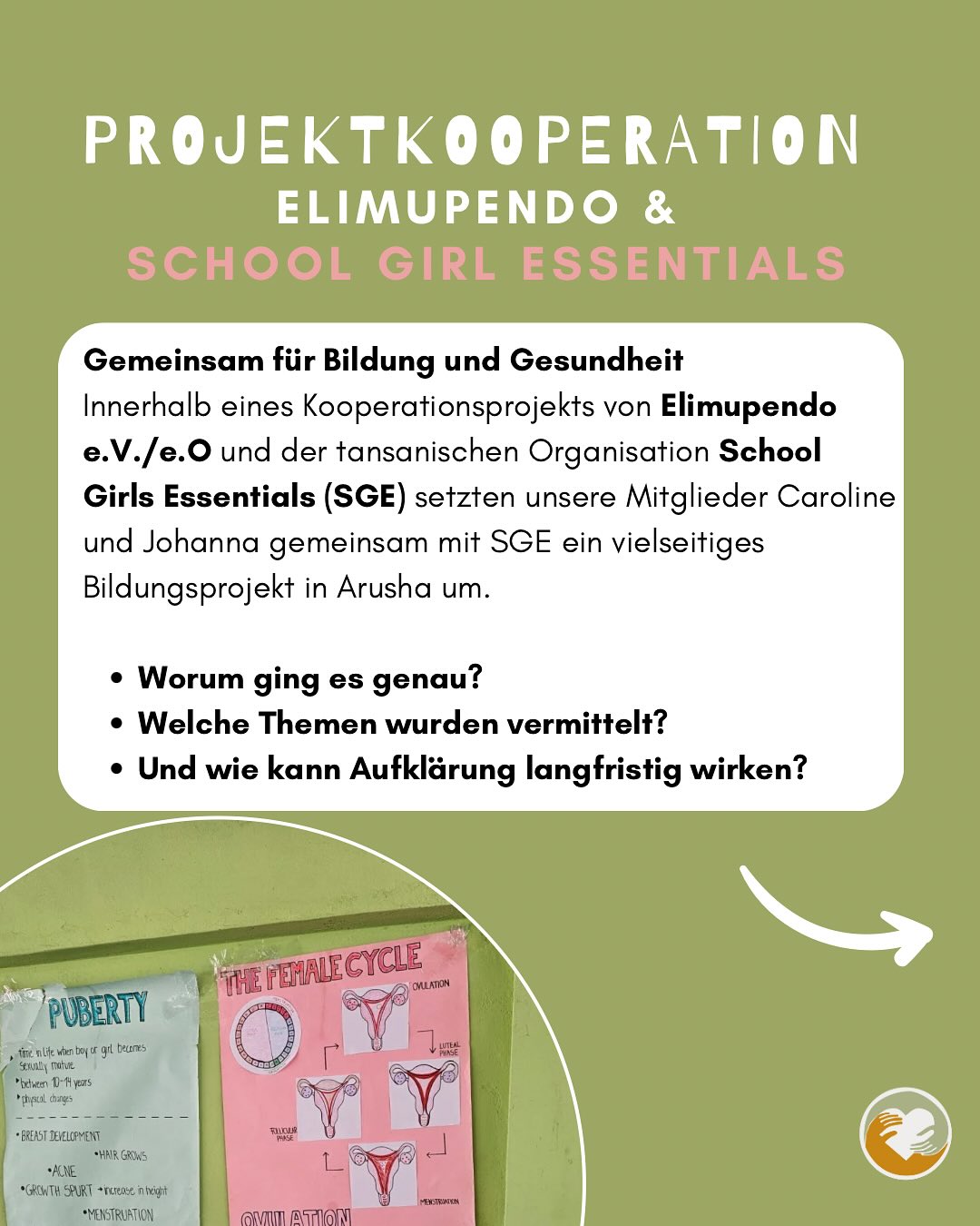 Im August haben unsere Mitglieder Caroline und Johanna gemeinsam mit der tansanischen NGO School Girls Essentials (SGE) ein Bildungsprojekt in Arusha umgesetzt. 🌍
Die Workshops zu Menstruationsgesundheit, Hygiene und Frauenrechten bezogen auch Jungen mit ein und förderten den Austausch. 💬
Besonders war die Verteilung von wiederverwendbaren Binden, hergestellt mit Frauen vor Ort – für Nachhaltigkeit und Empowerment. 🪡✨
———————
English:
In August, our members Caroline and Johanna collaborated with the Tanzanian NGO School Girls Essentials (SGE) on an educational project in Arusha. 🌍
The workshops on menstrual health, hygiene, and women’s rights actively included boys and encouraged dialogue. 💬
A highlight was the distribution of reusable menstrual pads, produced with local women – promoting sustainability and empowerment. 🪡✨
——————
Italiano:
Ad agosto, le nostre membri Caroline e Johanna hanno collaborato con l’ONG tanzaniana School Girls Essentials (SGE) per un progetto educativo ad Arusha. 🌍
I workshop su salute mestruale, igiene e diritti delle donne hanno coinvolto anche i ragazzi e favorito il dialogo. 💬
Un momento speciale è stata la distribuzione di assorbenti riutilizzabili, realizzati con donne locali – per sostenibilità ed empowerment. 🪡✨