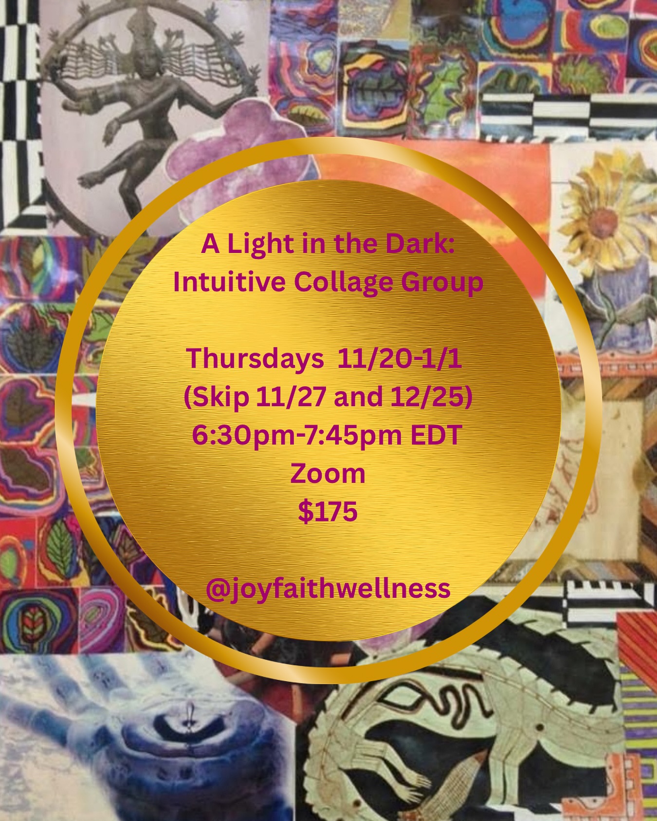 A Light in the Dark ⭐️
These next few months generally tend to hit my clients harder. Especially in the Northeast, there’s so much darkness, so much cold, and the stress of holiday and family demands ramp-up anxiety, depression, suicidal ideation, and trauma. Let’s help each other through it.
This online expressive arts group is for you if you want to…
⭐️ Get support navigating holiday-related stress
⭐️ Get relief from seasonal depression
⭐️ Relax and rejuvenate with self-care
⭐️ Enjoy no-pressure creative expression
⭐️ Be allowed to be grumpy about it all
⭐️ Get a boost of hope, support, and encouragement
⭐️ Make new friends and be inspired by others
No artistic experience is needed. Expressive Arts Therapies are not about skill or product. They are about the deep healing power of our natural human instinct for creative expression.
About Me: I’m a licensed Creative Arts Therapist, Licensed Mental Health Counselor, Licensed Alcohol and Drug Counselor, and Board-Certified Dance/Movement Therapist. I’ve worked clinically in inpatient psychiatric and eating disorder treatment, residential treatment for adolescents, outpatient mental health and substance use disorder treatment, intensive outpatient substance use disorder treatment, public school, and jail. I’ve been in private practice for the last 3 years. Before becoming a psychotherapist, I worked as a yoga teacher incorporating reiki, visualization, yoga nidra, breath work, and expressive movement. I’ve been leading healing groups and classes for 17 years. My mission is to support clients in having more self-love and happiness while living their version of a fulfilling life. 🩷
#expressiveartstherapy #arttherapy #collage #supportgroup #onlinesupport #creativityheals #integrativepsychotherapy #holidaysupport #seasonalaffectivedisorder