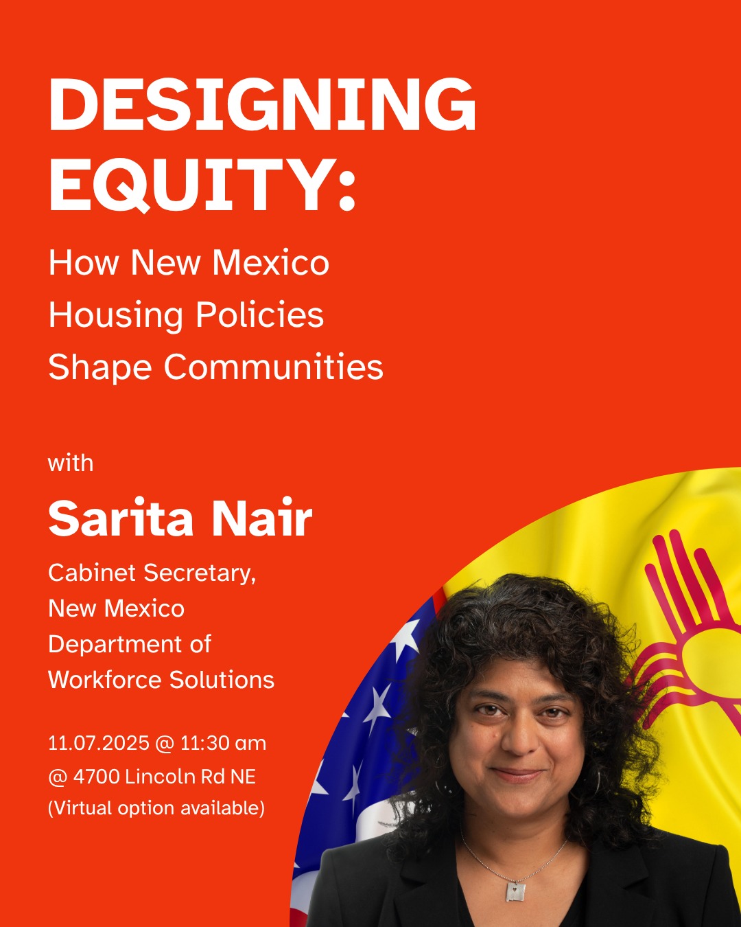 🏠 Designing Equity: How New Mexico’s Housing Policies Shape Communities
What happens when housing policy meets design?
Join us for a powerful talk with Sarita Nair, Cabinet Secretary of the New Mexico Department of Workforce Solutions, on how architects can help shape more affordable, equitable, and resilient communities.
📅 11-07-2025
📍 4700 Lincoln Rd NE, ABQ
🎓 1 LU/HSW (pending)
Tap the link in bio to RSVP!
#AIANewMexico #DesigningEquity #AIAFramework #CommunityDesign #HousingForAll #ArchitectureMatters
@nomanewmexico @aiaalbuquerque @aiasantafe @ulinewmexico @naiopnm @unmsaap @communityengagement_unm