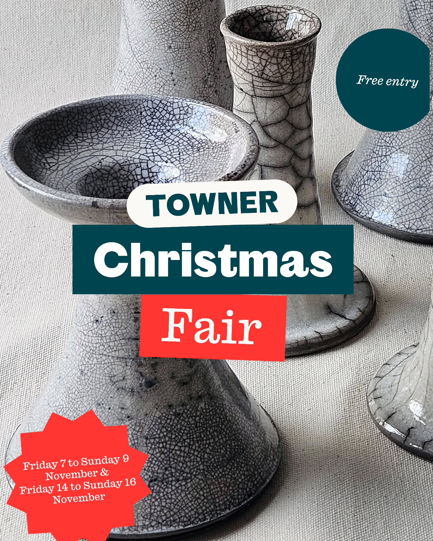 We'll also be showcasing a new collection of candleholders fresh from our raku firings at the lovely @townergallery Christmas Fair. Join us and loads of other super talented artists and makers for the second weekend of festive shopping
Friday 14 November 4 to 7
Saturday 15 November 10 to 4
Sunday 16 November 10 to 4
#christmasdecorations
#candleholders
#rakufiring
#artistsandmakers