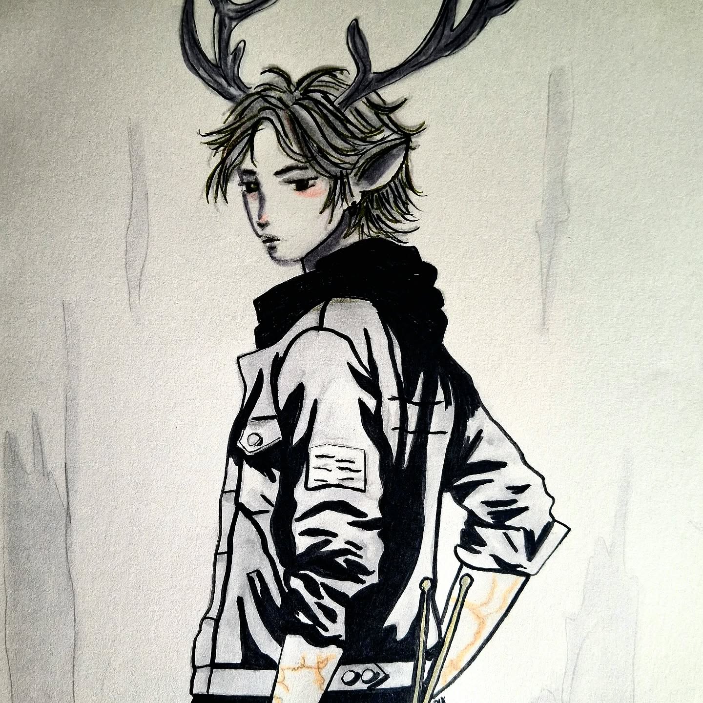 Inktober Day 5 Prompt 'Deer'
He wears rebellion like armor, the noise his shelter and his sin.
Love stands near but does not speak. In her quiet light
he sees his own wilderness. Old wounds wake in the dark.
He drums against the silence, against his last offense.
The rhythm swells, too loud for mercy, too human to stop. Each strike becomes surrender, then doubt,
echoes falling like rain from stone.
Love does not move. The drum does not rest.
#inktober #deer #rebel #armor #music
