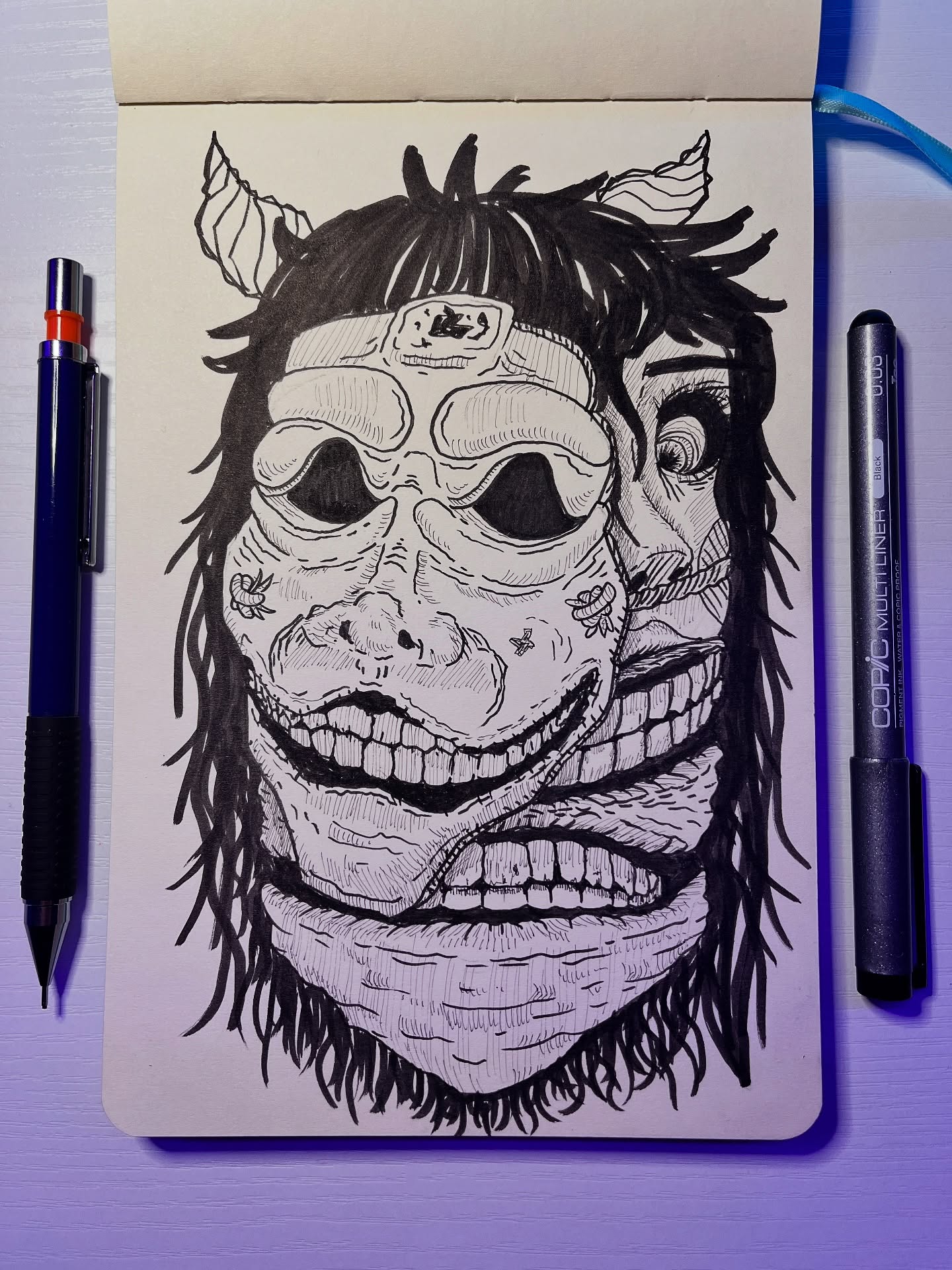 Prompt- “GHOULISH” - I feel like this is going to jump scare me when I flip through my sketchbook later. Such a far stretch from my usual drawings. 👹🎃
-
#drawfordays @stickersfordaysllc #creepy #mask #hannya #ghoul #demon #draw #art #inkdrawing #halloween #scary #october #boo #jumpscare