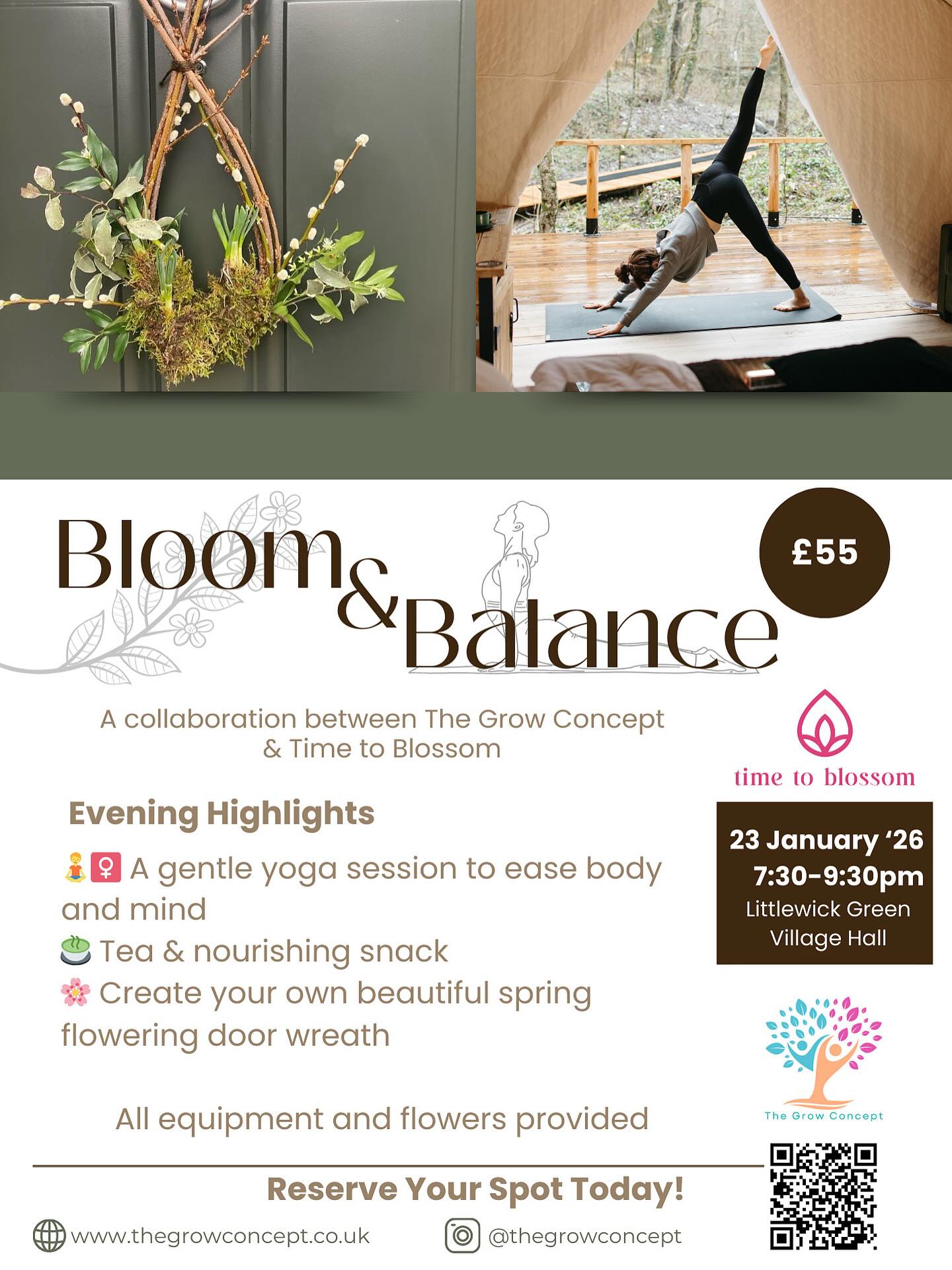 🎁 Looking for a thoughtful Christmas gift or a January treat for yourself? 🌸
I have got just the thing!
I am so excited to share that The Grow Concept is partnering with @timetoblossomwithannie for a wonderful evening of creativity and calm.
🧘♀️ Adult Yoga & Spring Bulb Wreath Making Workshop
📅 Friday 23rd January 2026
🕢 7:30 – 9:30pm
📍 Littlewick Green Village Hall
Join us for a relaxing yoga session followed by a hands-on workshop where you’ll create your own beautiful spring bulb wreath — the perfect way to bring a little bloom and balance into the new year.
✨ No experience needed – just bring yourself and a smile!
🌿 Spaces are limited, so be sure to book early.
Bookings and more info via www.thegrowconcept.co.uk
#TheGrowConcept #TimeToBlossom #YogaWorkshop #WreathMaking #MindfulMoments #LittlewickGreen #CreativeWellbeing #SpringWorkshops #GiftIdea #Christmas #january