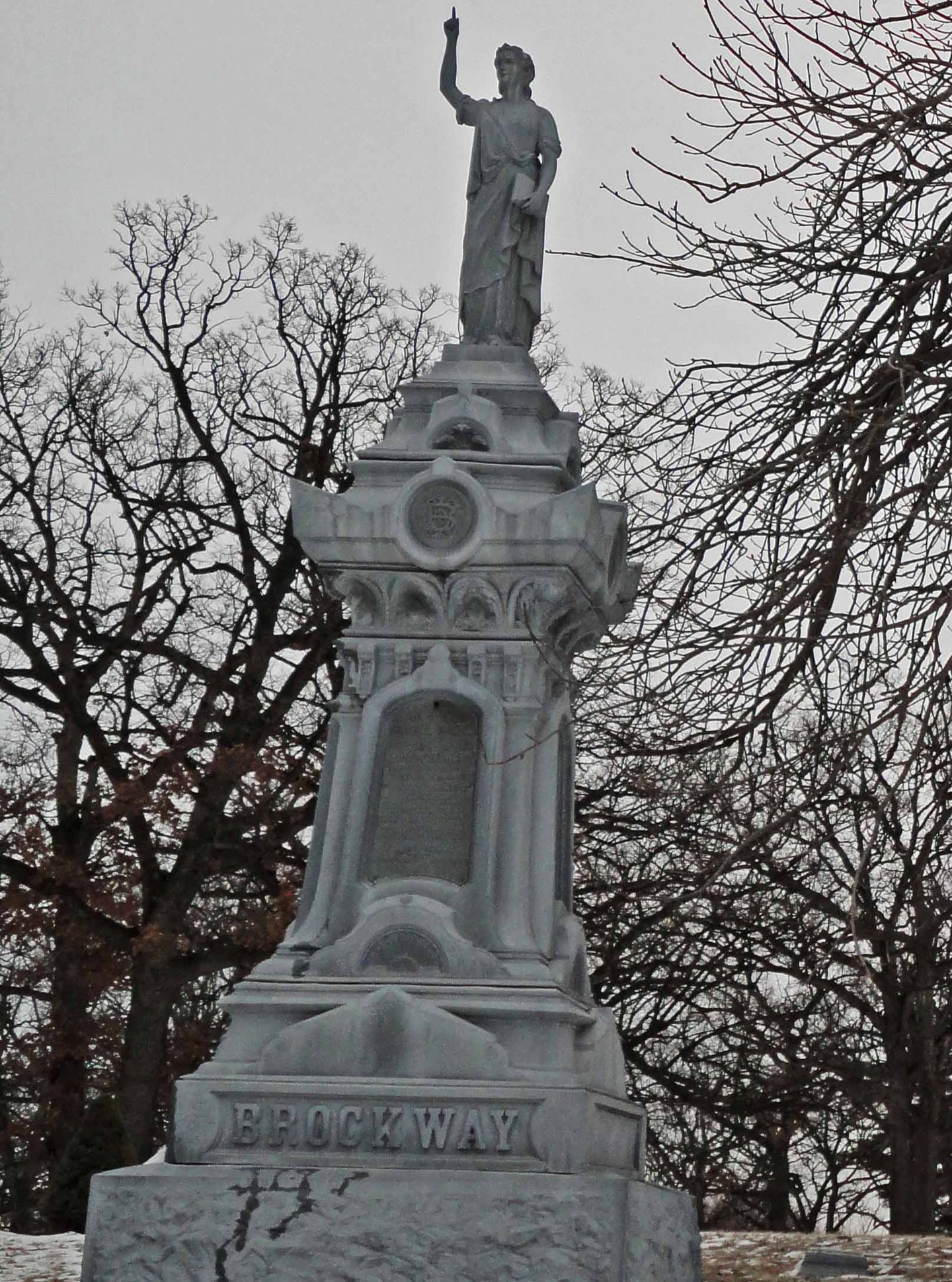 The biggest white bronze or zinc Headstone I have seen sits in Mount Greenwood Cemetery, Chicago, Il. This zinkie is at least 20 foot tall and Looks great compared to a lot of other larger zinks Ive seen that have collapsed inward!
The massive monument Marks the grave of Captain James W. Brockway, of the Twentieth United States colored infantry & Recorder of Deeds for Chicago in the 1800's , his wife Mary "Smith" Brockway, his children and other members of his immediate family.
#cemeteryphotography #cemeterystatues #cemeterystatuary #cemeteryshots #cemeterywandering #taphophiles_only #taphophile #tombstonetravels #zinkie #whitebronze #whitebronzemonuments #cemeteryart #cemeteryphotographer #cemetery #ʙʟᴀᴄᴋᴀɴᴅᴡʜɪᴛᴇᴘʜᴏᴛᴏɢʀᴀᴘʜʏ #mountgreenwoodcemetery #chicagocemeteries