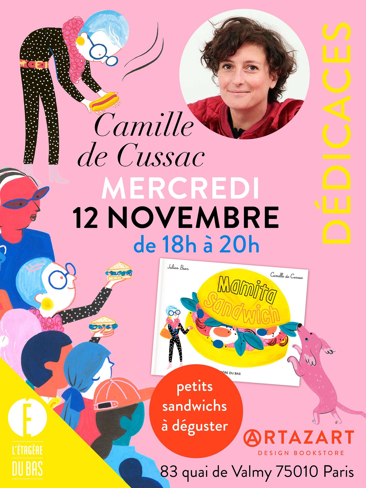 Dans une semaine, mercredi 12 novembre, nous vous donnons rendez-vous avec @camille_de_cussac à la super @librairiegalerieartazart pour fêter la sortie de l’album « Mamita Sandwich » (écrit par Julien Baer). 📚❤️🥪 Retrouvez-nous à partir de 18h pour découvrir le livre, papoter, repartir avec une belle dédicace et manger de bons petits sandwichs de chez @tenbelles !
#letageredubas #albumjeunesse #mamitasandwich #julienbaer #camilledecussac #nouveaute #lancementlivre #artazart #tenbelles #sandwich #editionindependante