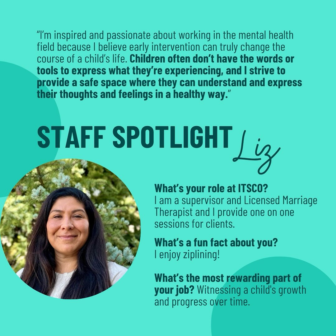 Meet Liz! 🌟
Liz is one of our amazing Supervisors and Licensed Marriage Therapists here at ITSCO! She provides one-on-one sessions with clients, helping children find their voice and express their emotions in healthy, meaningful ways.
✨ What inspires her:
Liz believes early intervention can truly change the course of a child’s life. She’s passionate about creating a safe space for children to understand and express their thoughts and feelings.
💫 Most rewarding part of her job:
Seeing a child’s growth and progress over time — those “lightbulb” moments make it all worthwhile!
🌿 Outside of work:
Liz loves spending time with her family and dogs outdoors, always ready for their next adventure together.
🎢 Fun fact:
She’s a big fan of ziplining!
We’re so grateful to have Liz on our team — her compassion and dedication make such a difference every day.