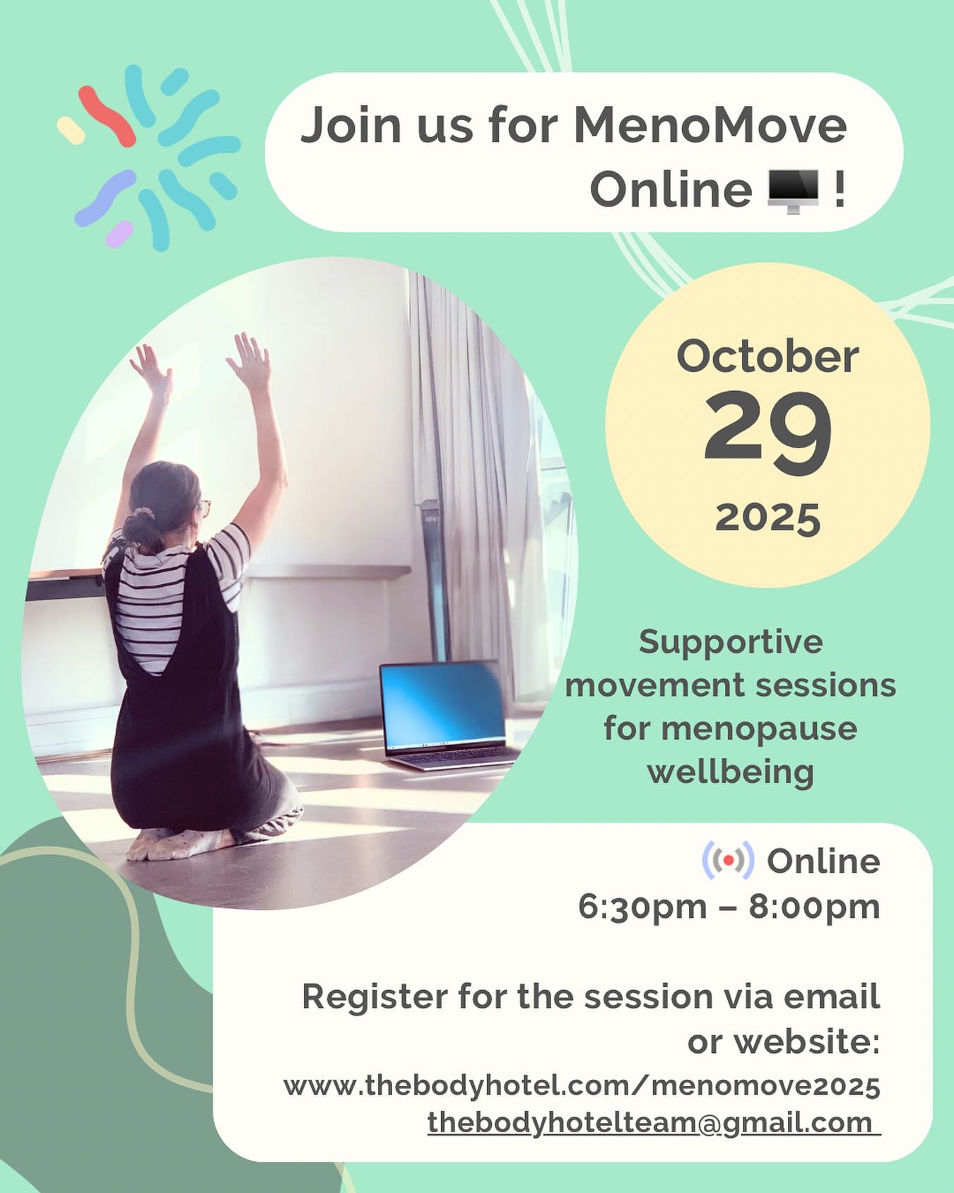 Menopause symptoms getting to you and its only Monday? Join us online for MenoMove this coming Wednesday 6:30-8pm UK time. Join us from anywhere! Register interest via our website or profile links.
#menomove #menopause #perimenopause #menopausesupport @menopause_cafe @menopause_lounge_wales_ @menopause_care @menopausematters